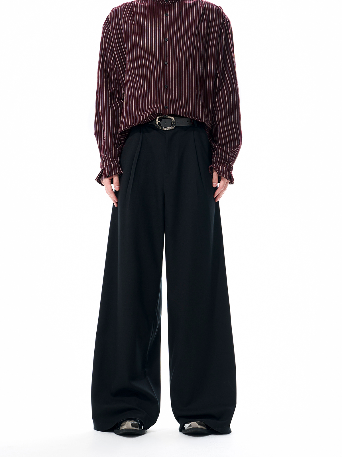 DETACHABLE LEATHER COLLAR SCULPTED SUIT SET-BLACK