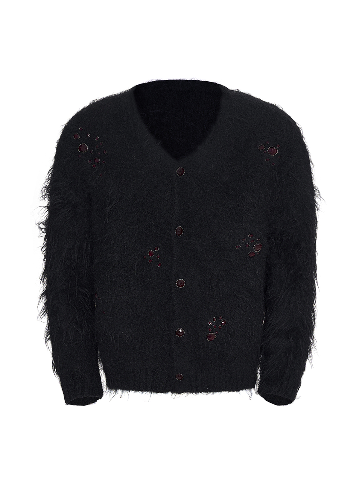 GEMSTONE SCATTERED SHAGGY MOHAIR CARDIGAN-BLACK