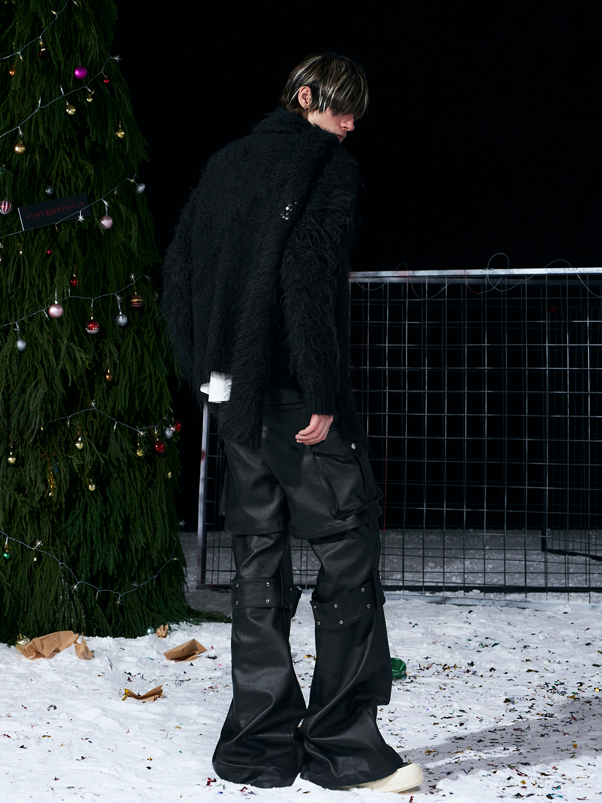 BLACK FUZZY MOHAIR CARDIGAN & SCARF SET