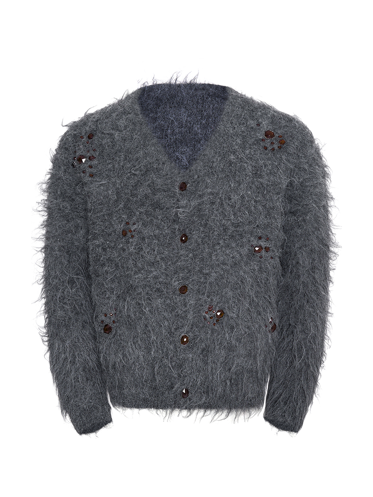 GEMSTONE SCATTERED SHAGGY MOHAIR CARDIGAN-GREY