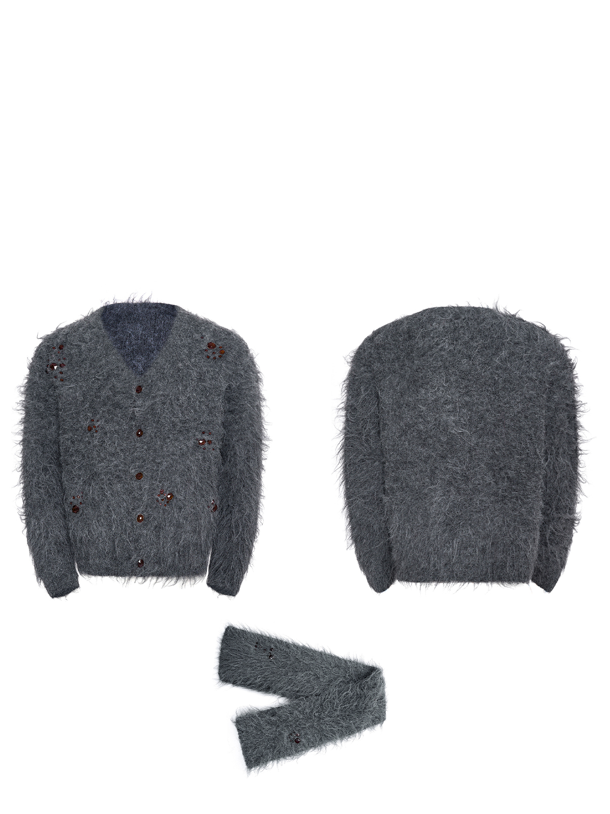 GREY FUZZY MOHAIR CARDIGAN & SCARF SET