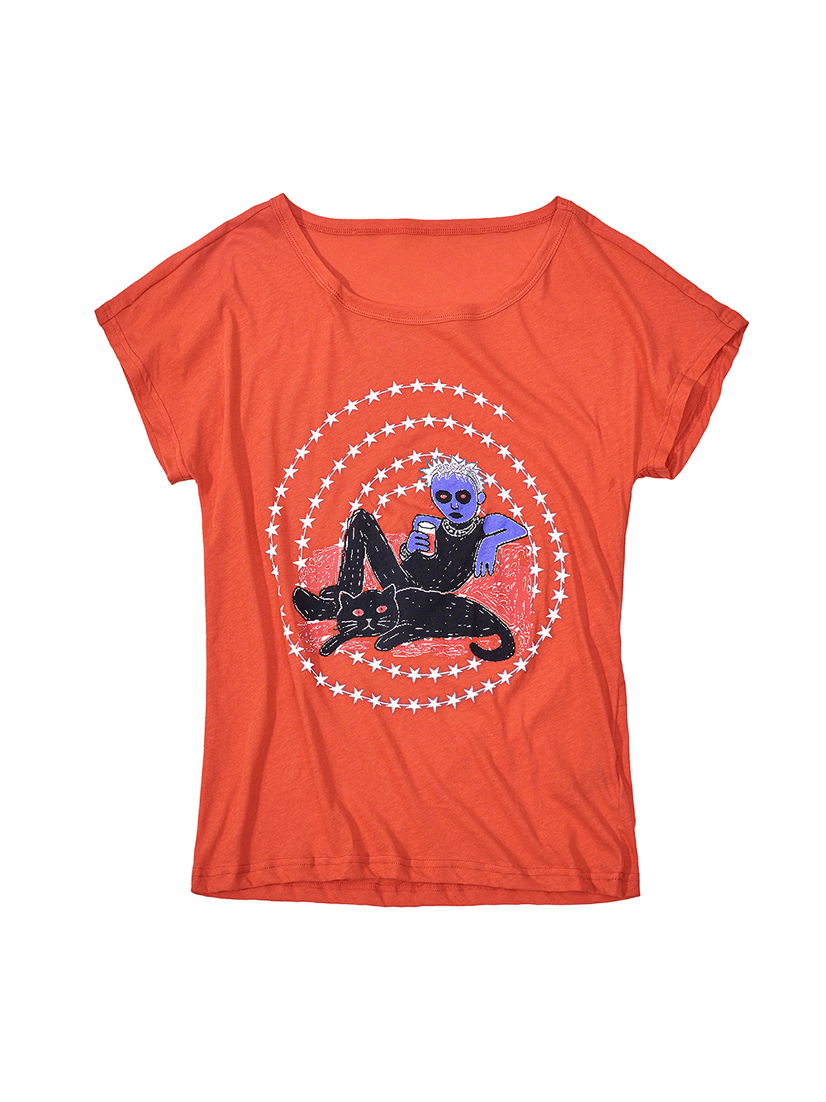 DOLL GRAPHIC CAP SLEEVE TEE-ORANGE