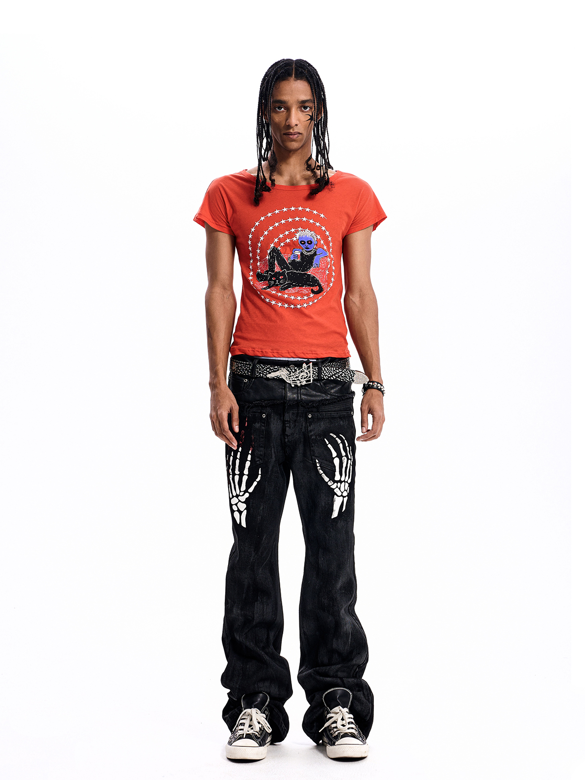 DOLL GRAPHIC CAP SLEEVE TEE-ORANGE