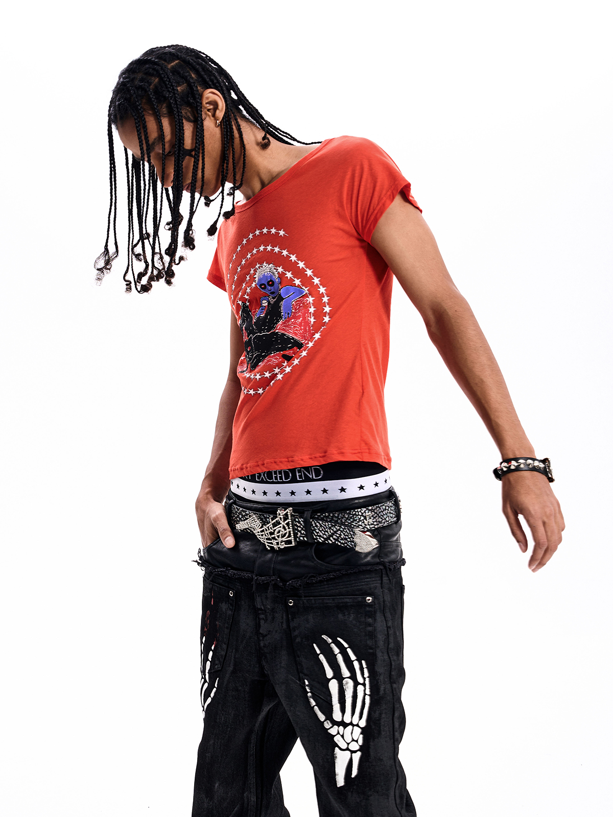 DOLL GRAPHIC CAP SLEEVE TEE-ORANGE