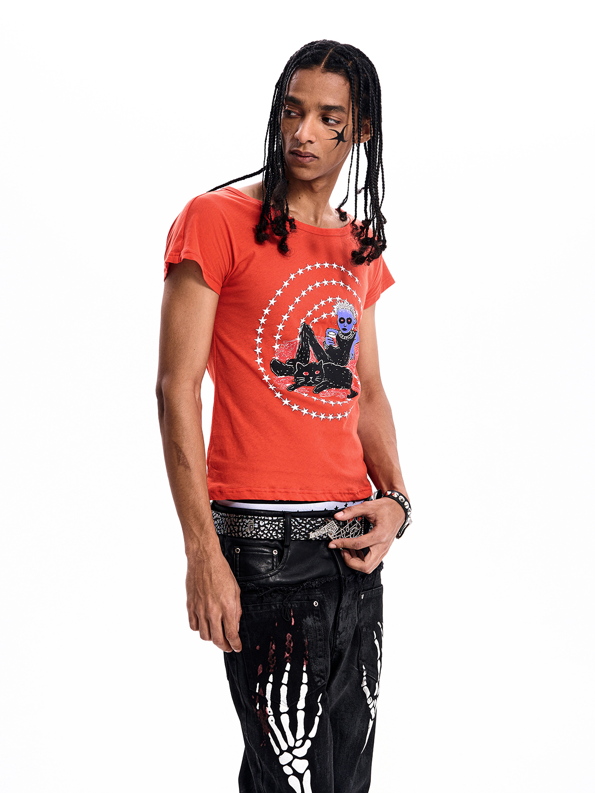 DOLL GRAPHIC CAP SLEEVE TEE-ORANGE