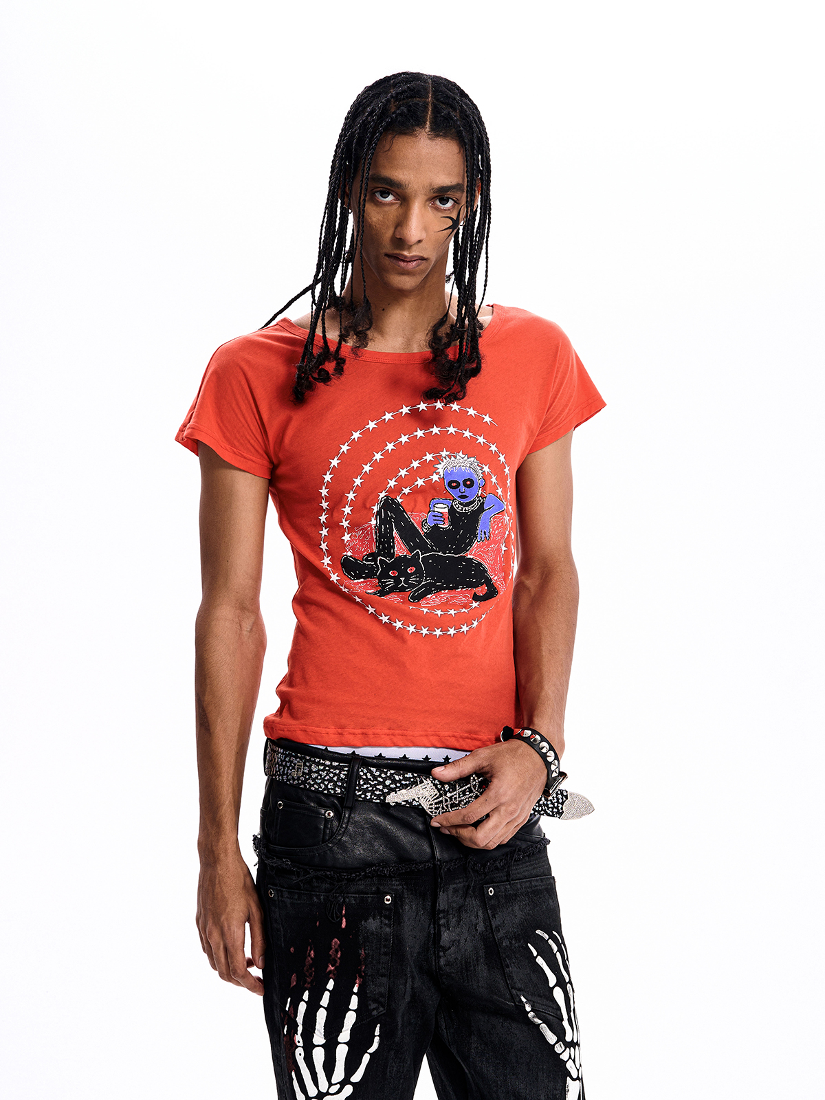 DOLL GRAPHIC CAP SLEEVE TEE-ORANGE