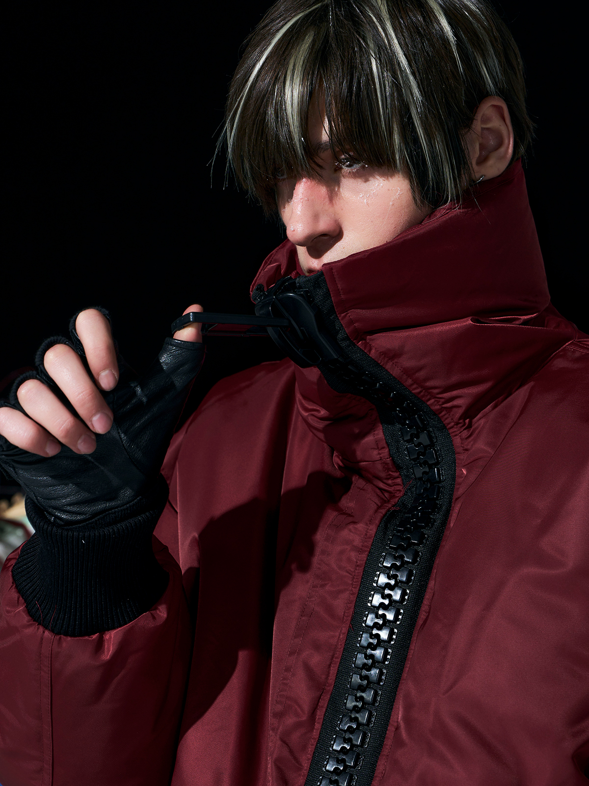 Heavy-Zip High-Collar Down Jacket-Burgundy