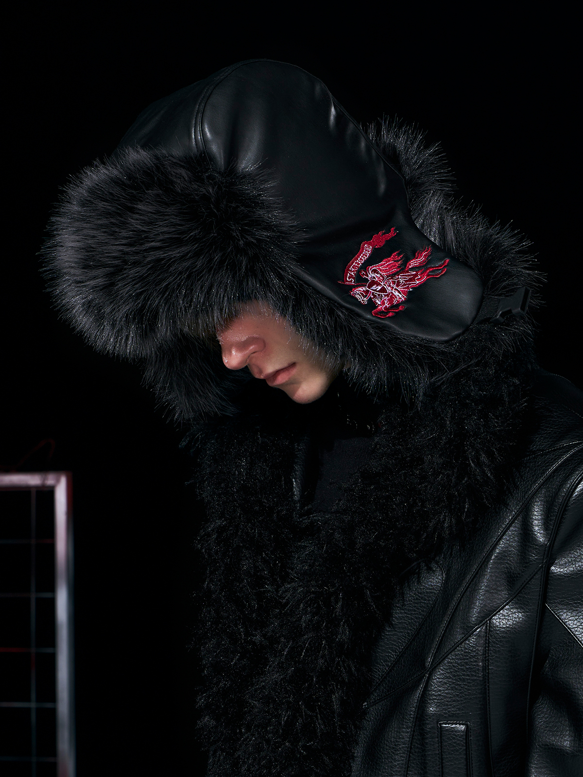 BLACK LEATHER FUR TRAPPER