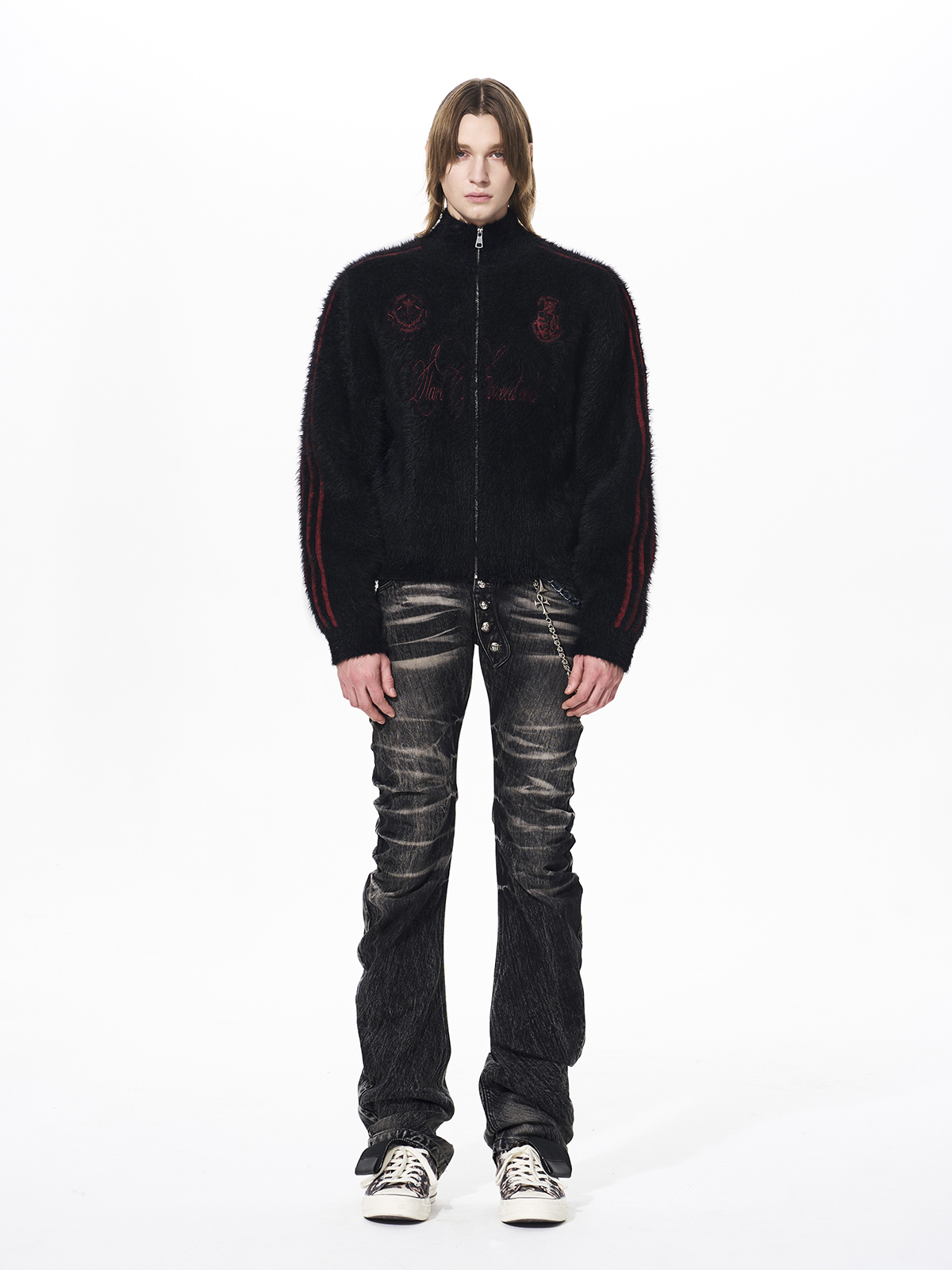 FUZZY CREST ZIP KNIT-BLACK