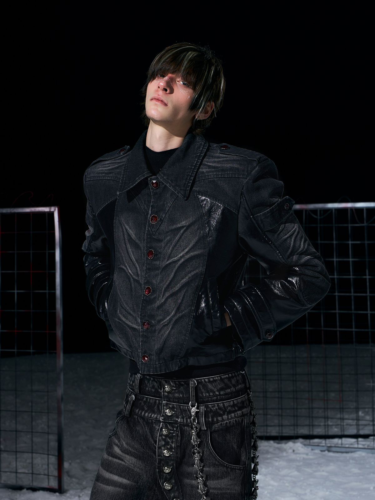 Leather-Panel Fleece-Lined Denim Jacket