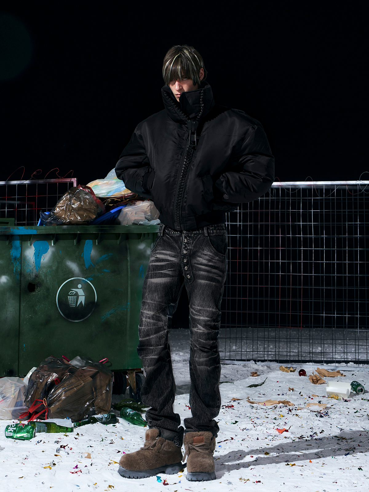 Heavy-Zip High-Collar Down Jacket-Black