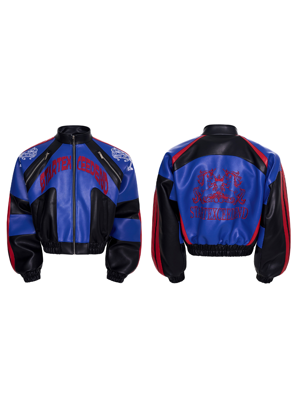 ROYAL BLUE & BLACK EMBROIDERED RACING JACKET