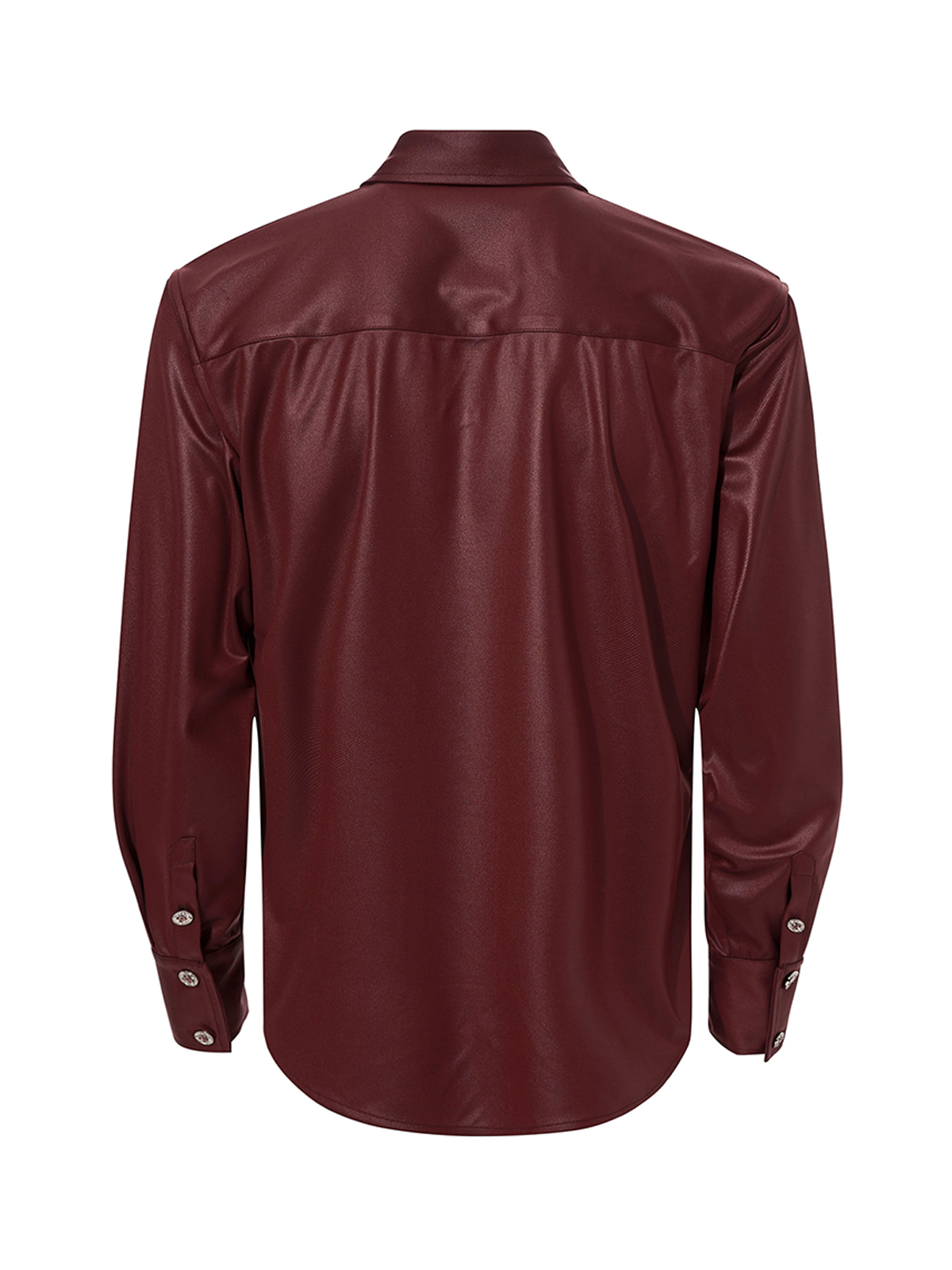 FAUX ACETATE STRUCTURED SHOULDER SHIRT-BURGUNDY