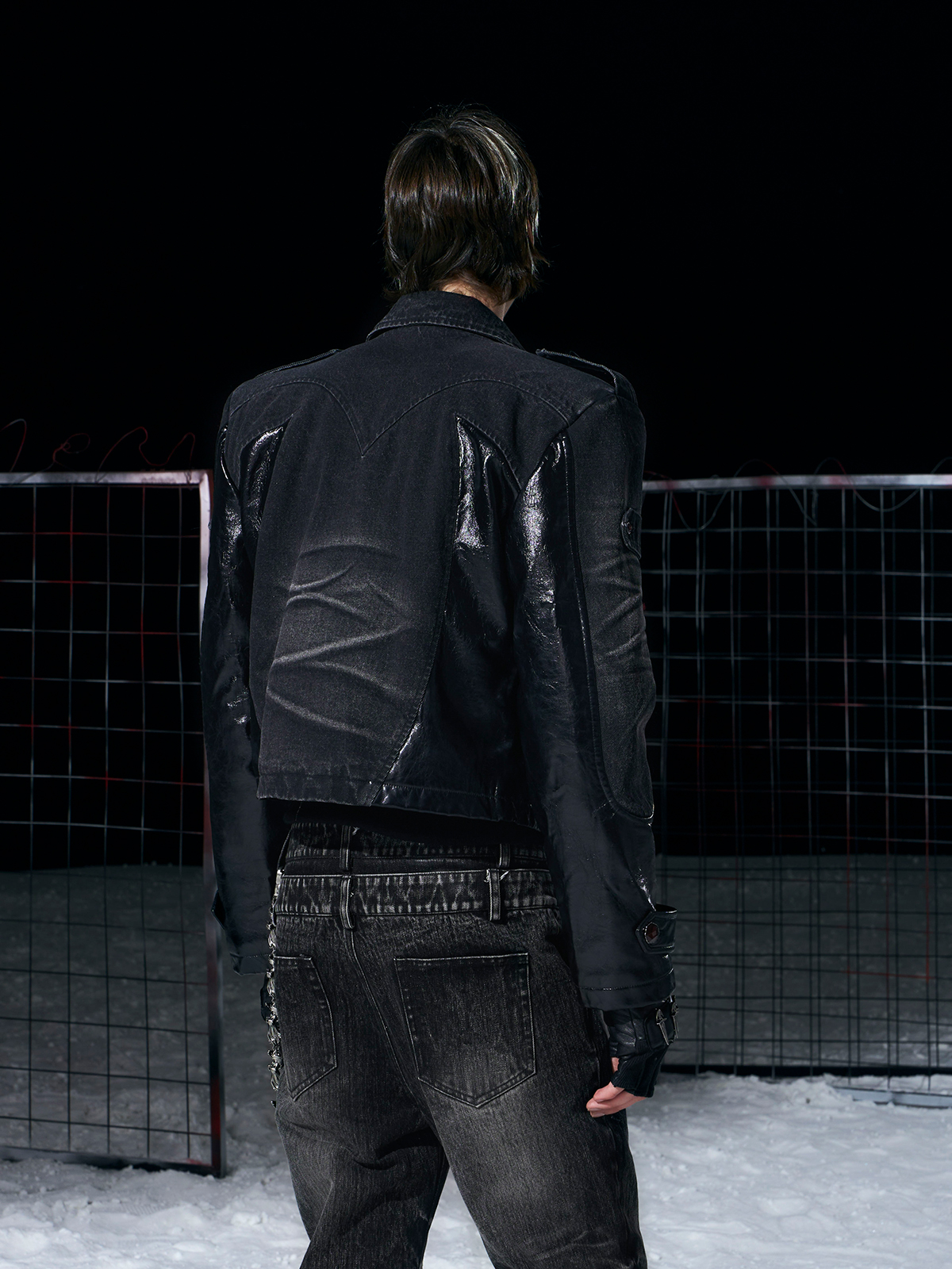 Leather-Panel Fleece-Lined Denim Jacket