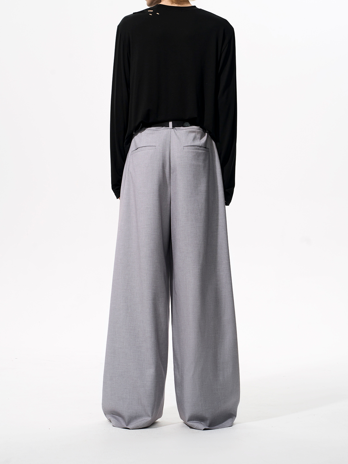 DETACHABLE LEATHER COLLAR SCULPTED SUIT SET-GREY