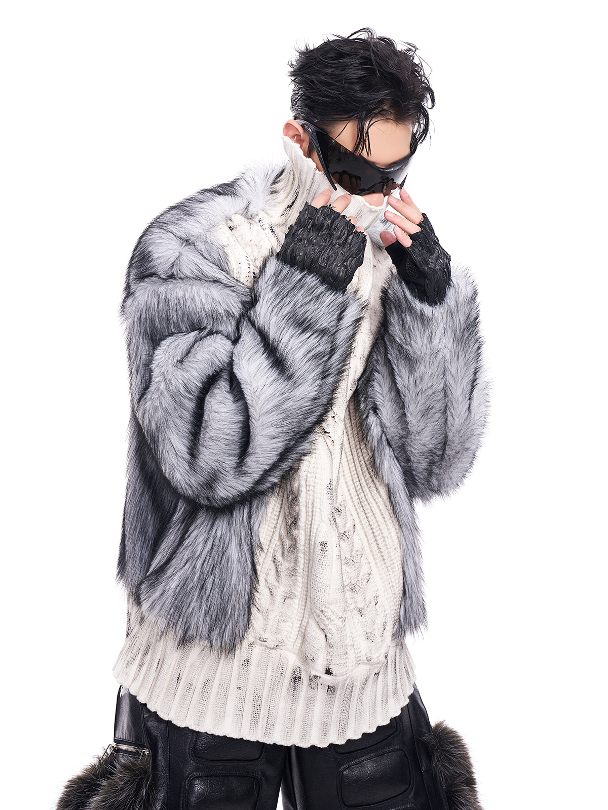 DIRTY WHITE KNIT & SILVER GREY FUR HYBRID PULLOVER-START EXCEED END