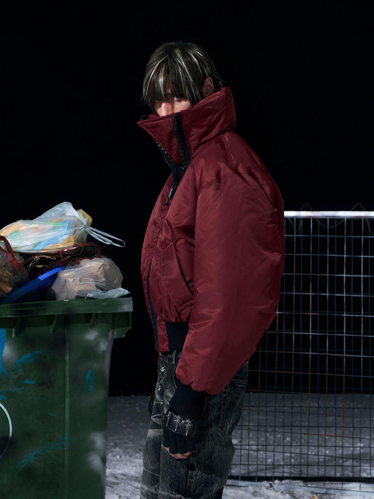 Heavy-Zip High-Collar Down Jacket-Burgundy