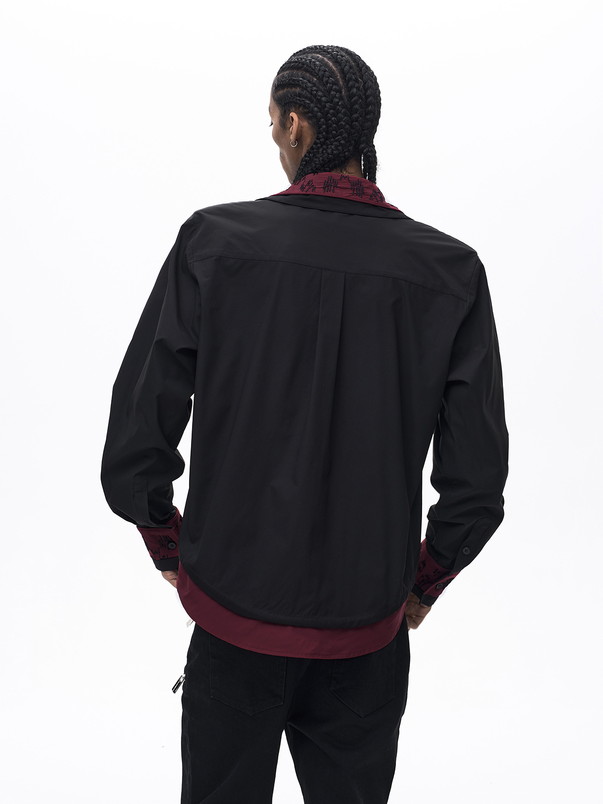 FAKE TWO-PIECE DOUBLE COLLAR SHIRT-BLACK