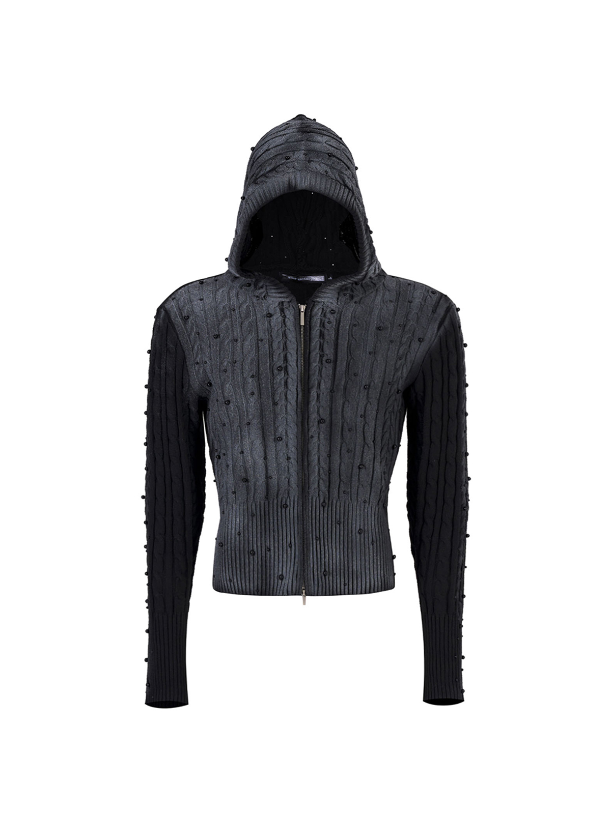 WASHED BEADED CABLE KNIT HOODIE-START EXCEED END