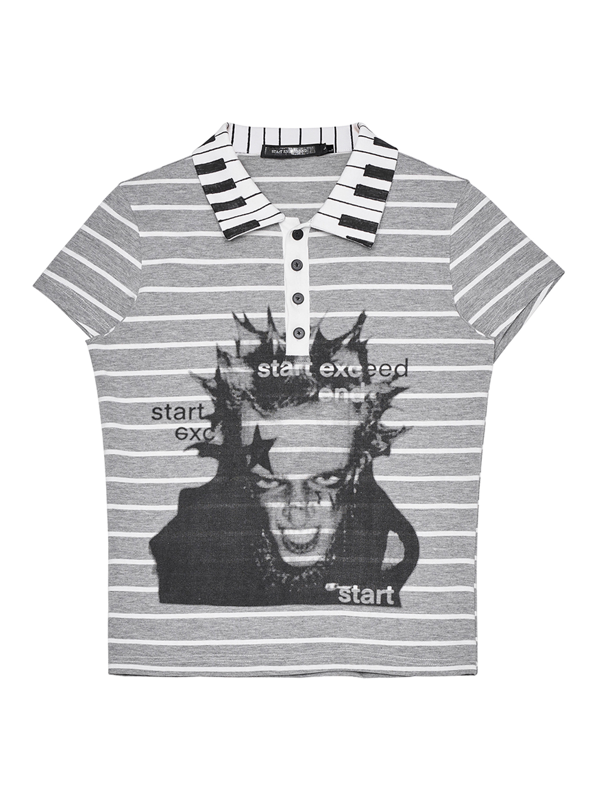 PUNK PORTRAIT PIANO COLLAR STRIPED POLO