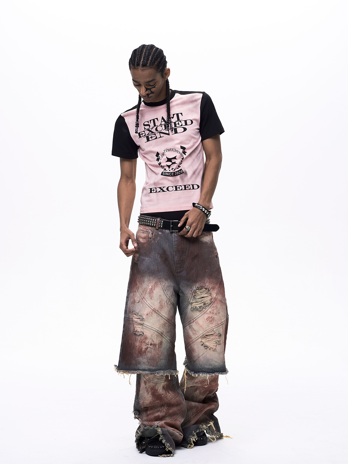 GRAPHIC COLOR BLOCK DIRTY WASH T-SHIRT-PINK