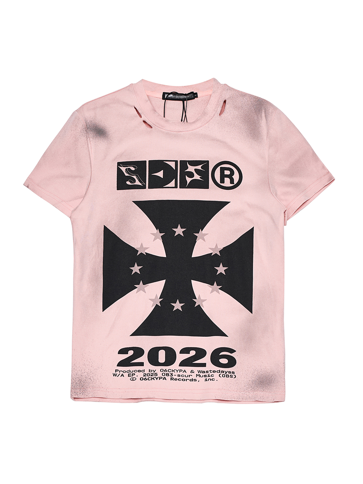 IRON CROSS DIRTY WASH GRAPHIC TEE-PINK