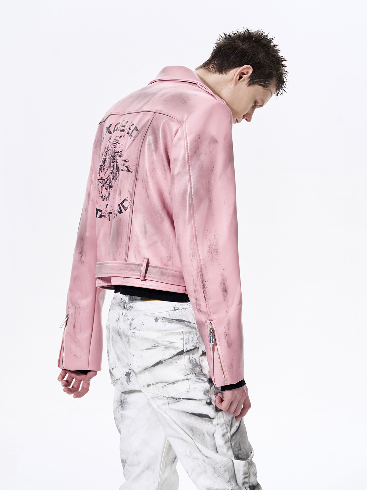 DISTRESSED WAR HORSE BIKER JACKET-PINK
