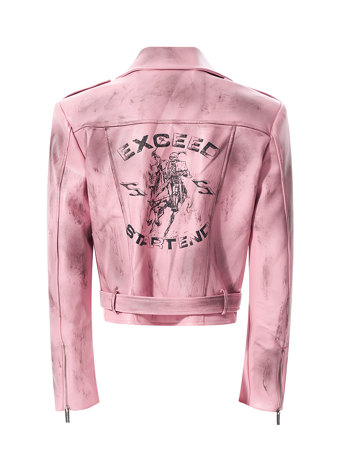 DISTRESSED WAR HORSE BIKER JACKET-PINK