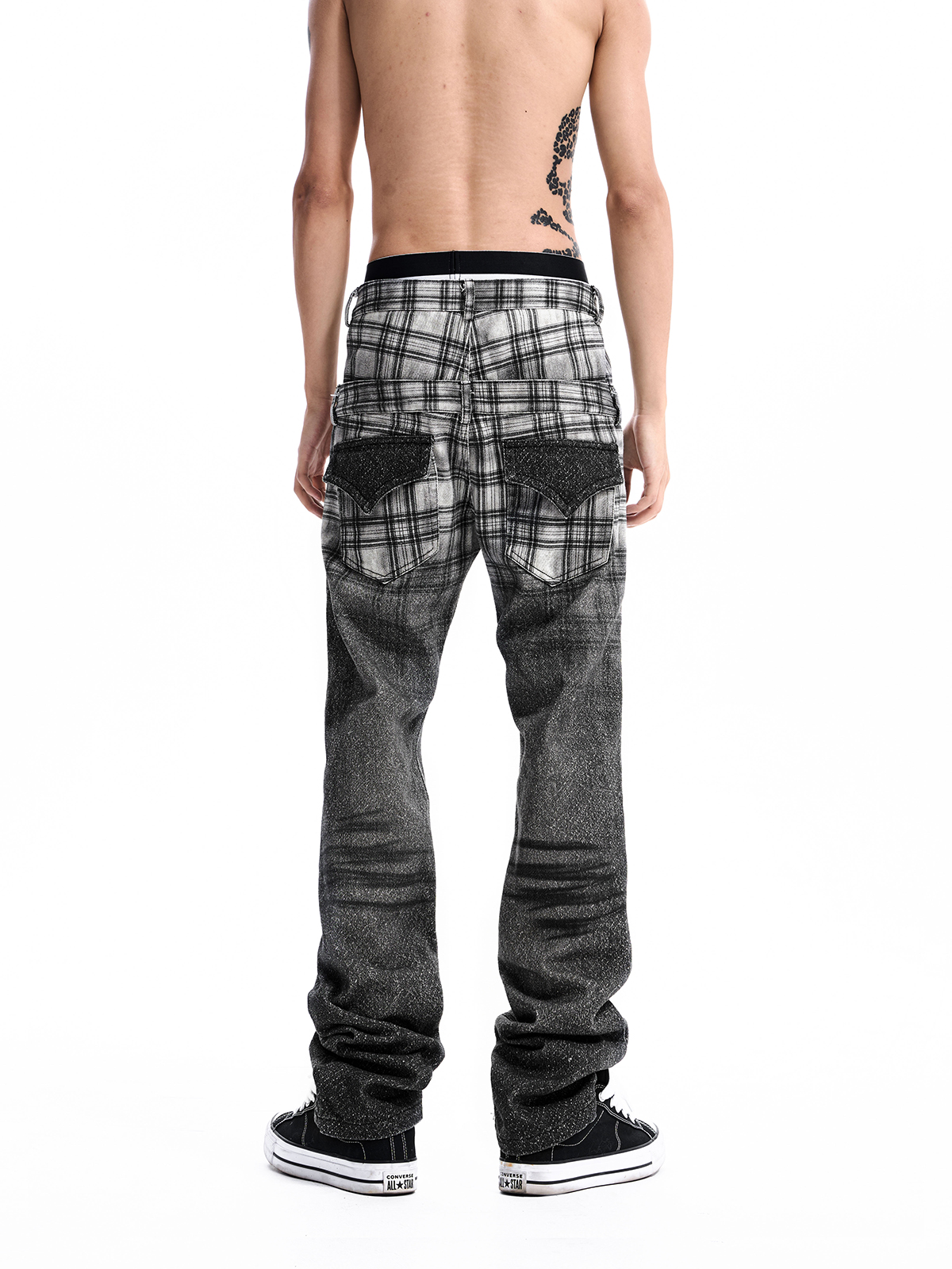 PLAID DOUBLE WAIST JEANS
