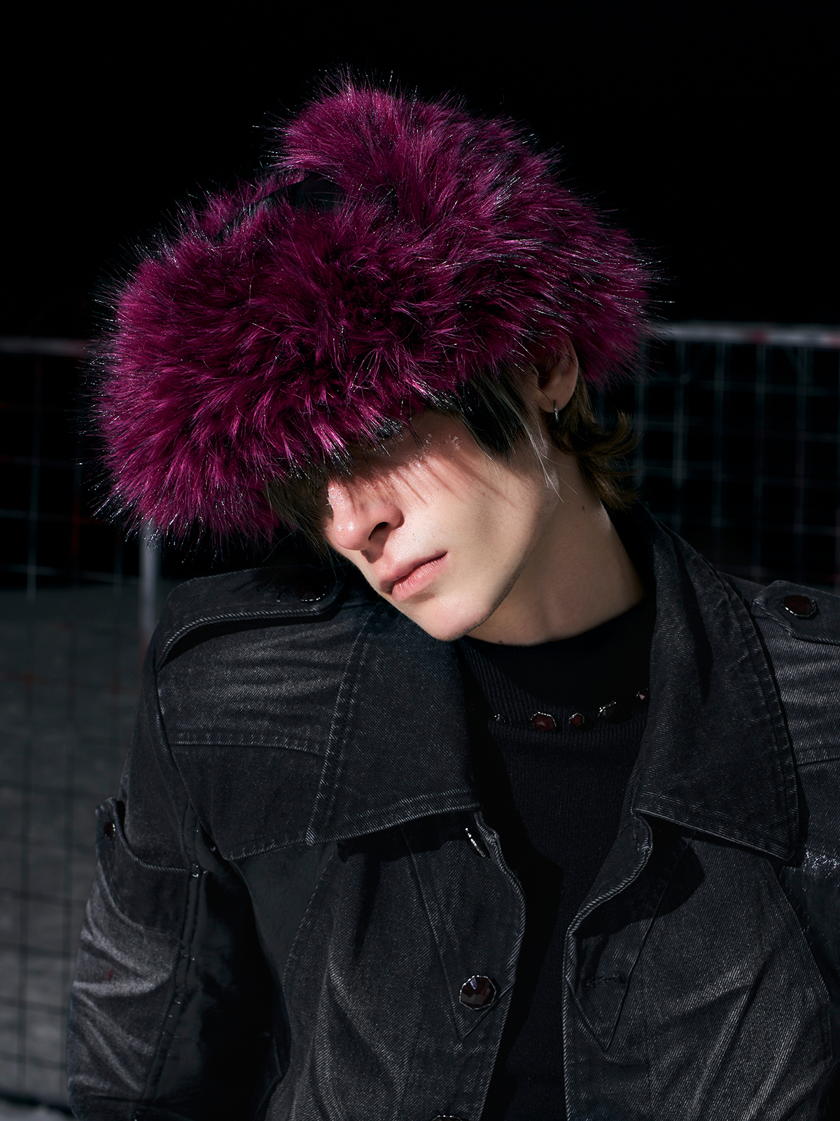 ROSE RED LEATHER FUR TRAPPER