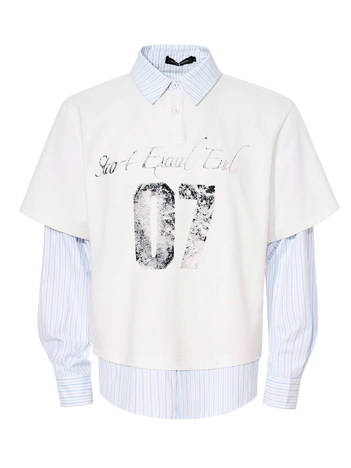 DISTRESSED GRAPHIC LAYERED POLO SHIRT-WHITE