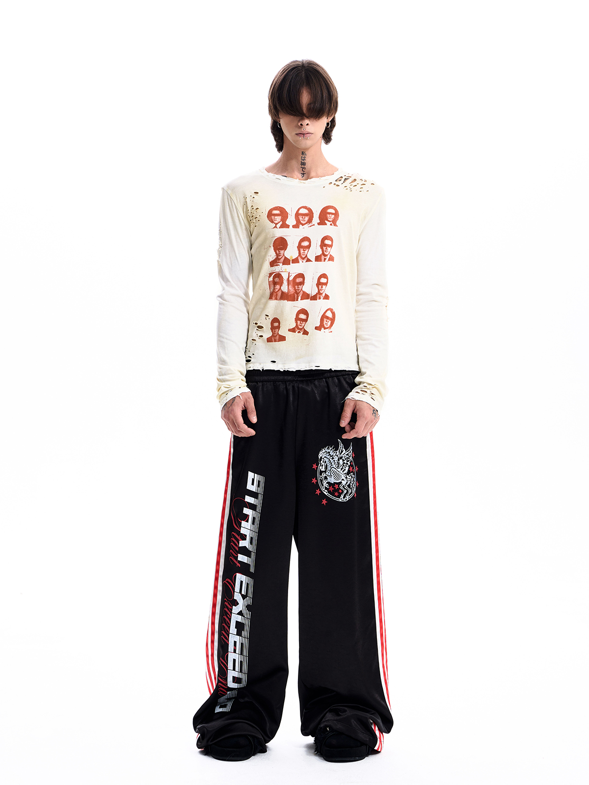 PORTRAIT GRID DESTROYED LONG SLEEVE TEE