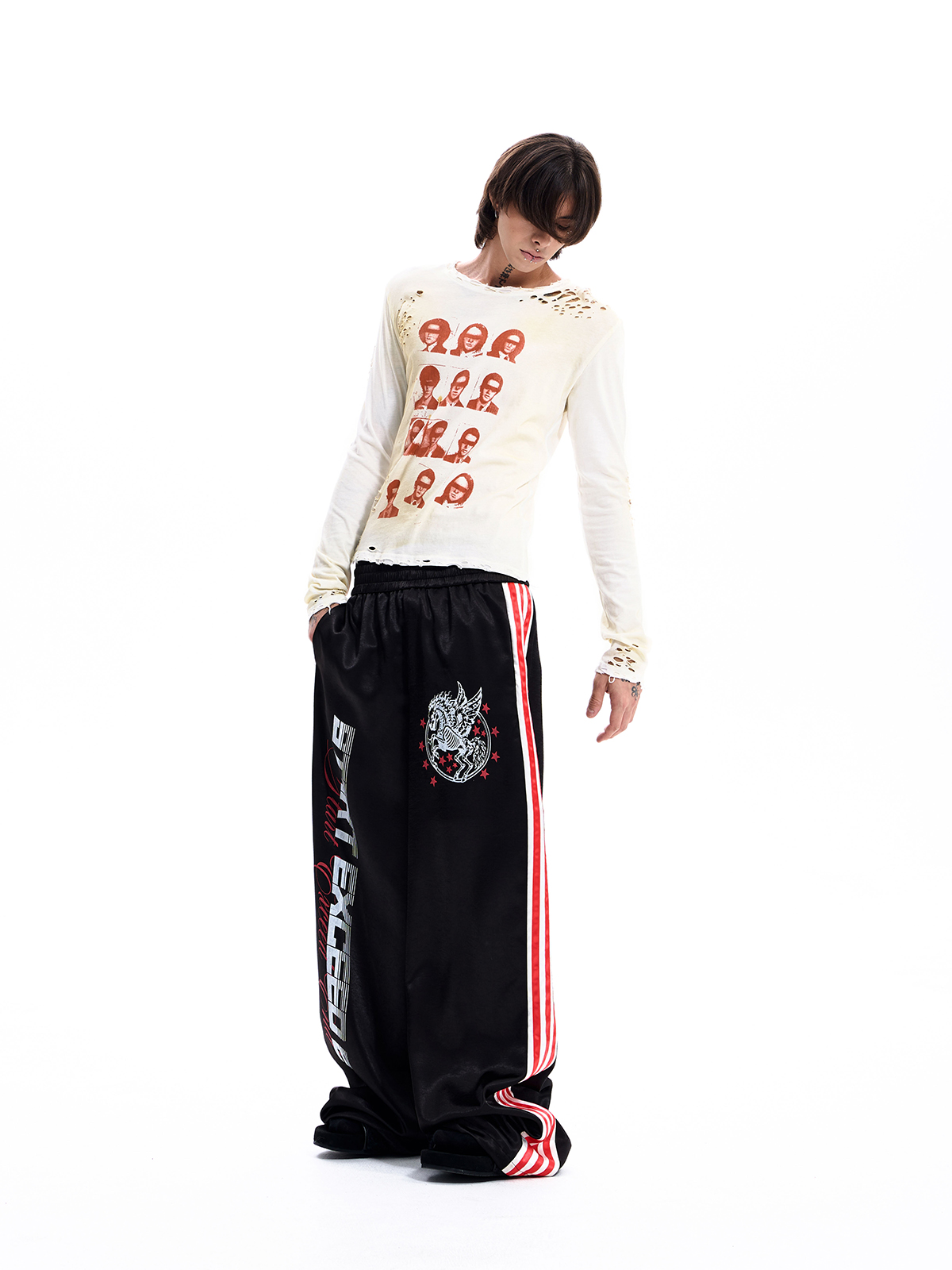 PORTRAIT GRID DESTROYED LONG SLEEVE TEE