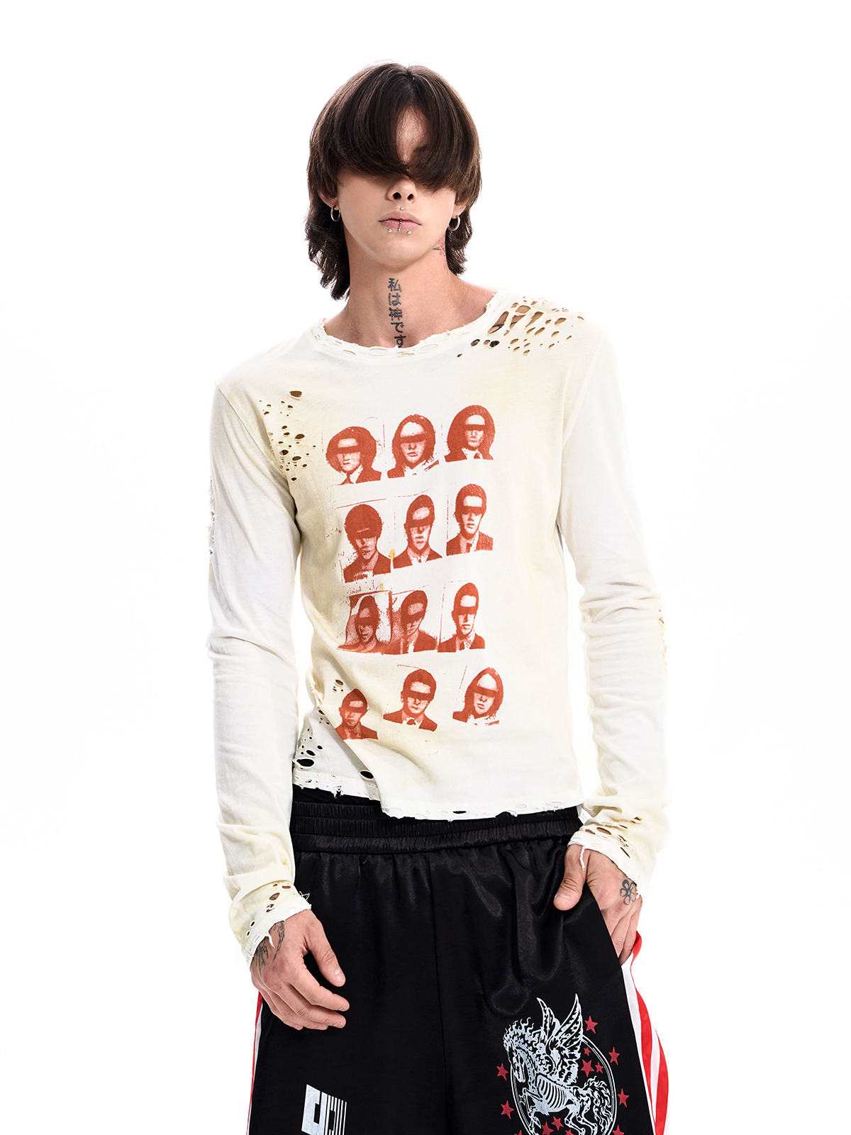 PORTRAIT GRID DESTROYED LONG SLEEVE TEE