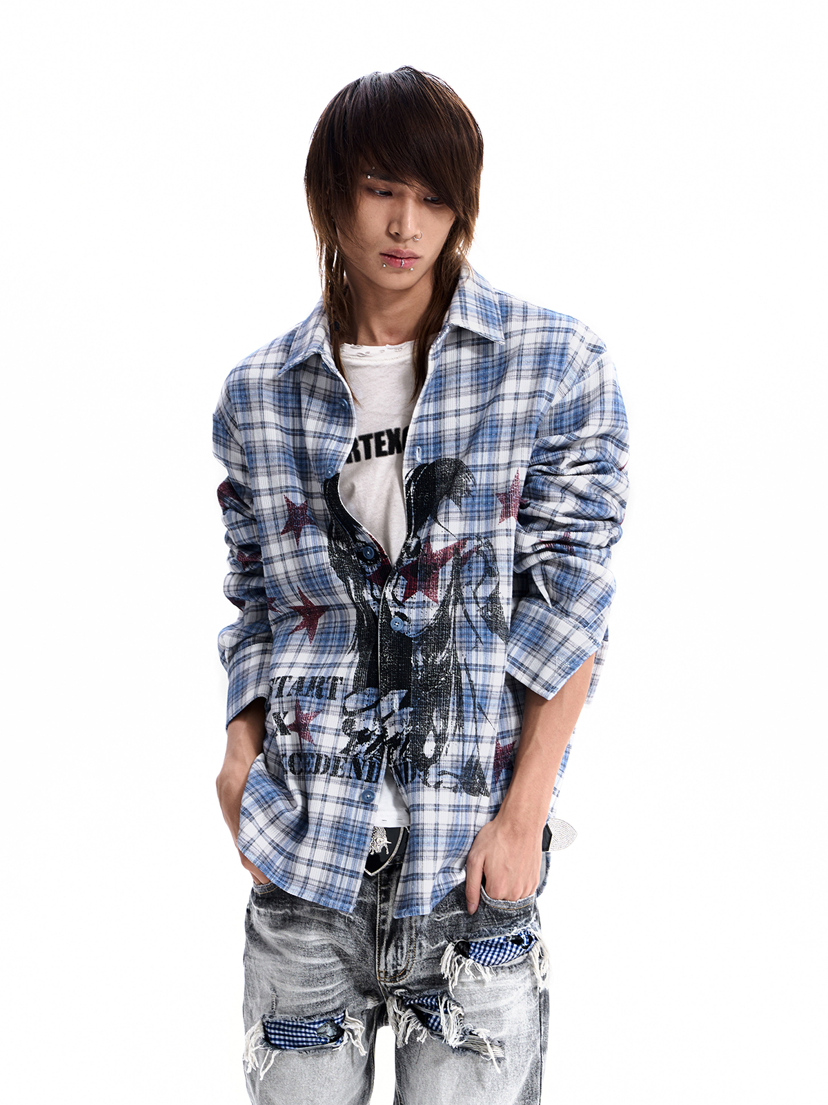 PORTRAIT PRINT PLAID SHIRT