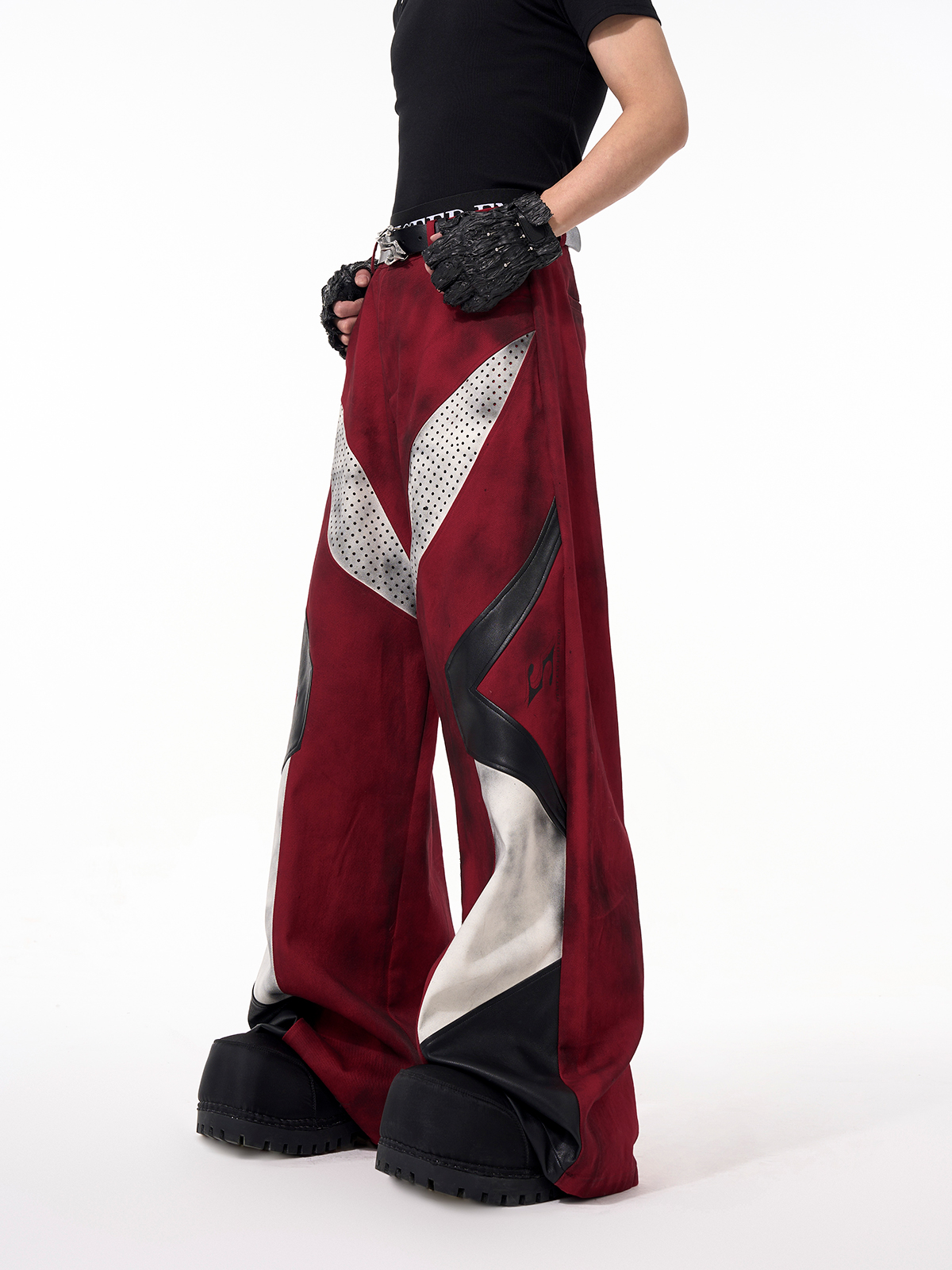 DISTRESSED RED CYBER-MOTO JACKET & PANTS SET-START EXCEED END