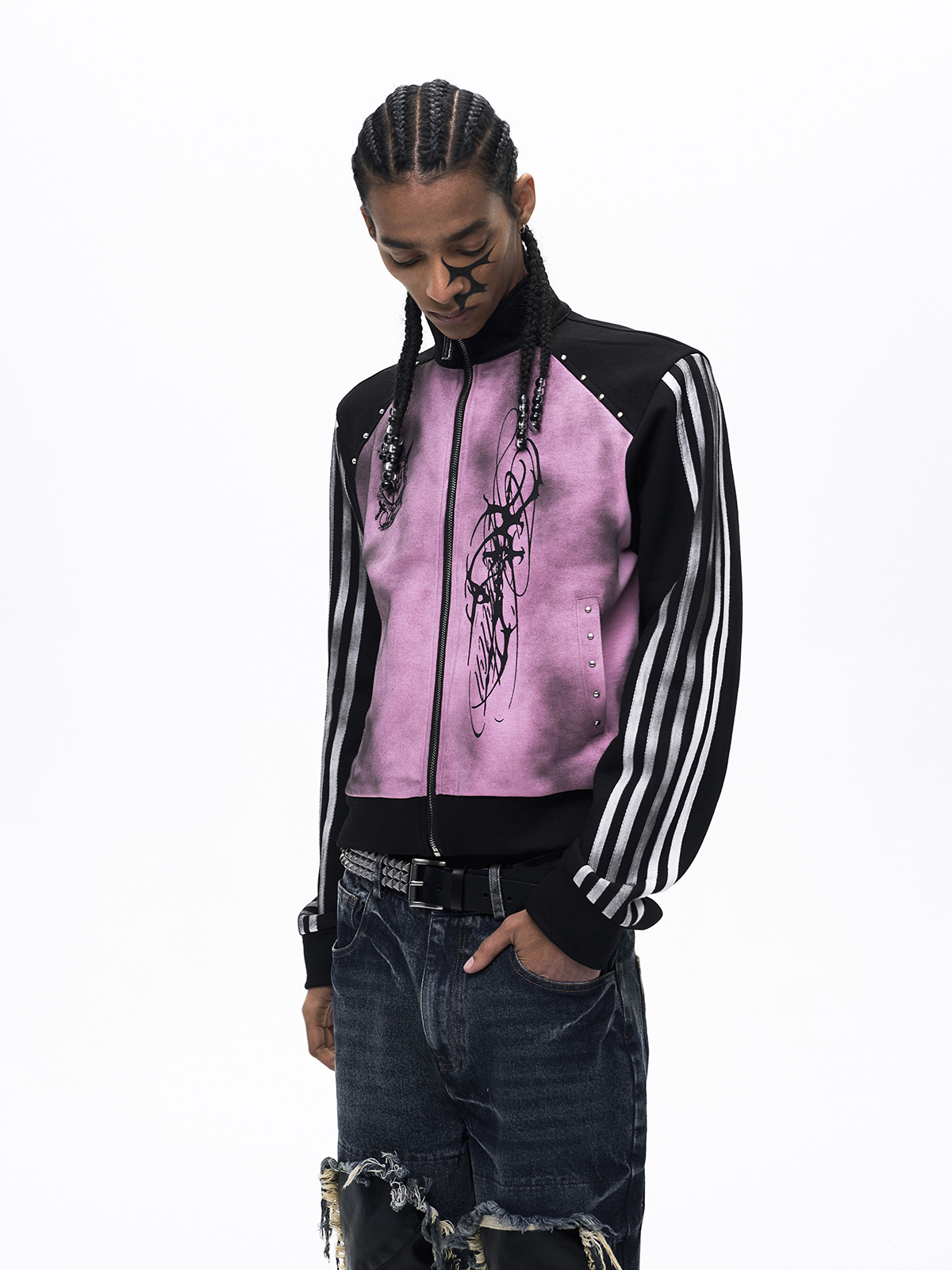 DIRT SPRAY DISTRESSED MOCK NECK ZIP-UP-DIRTY PINK