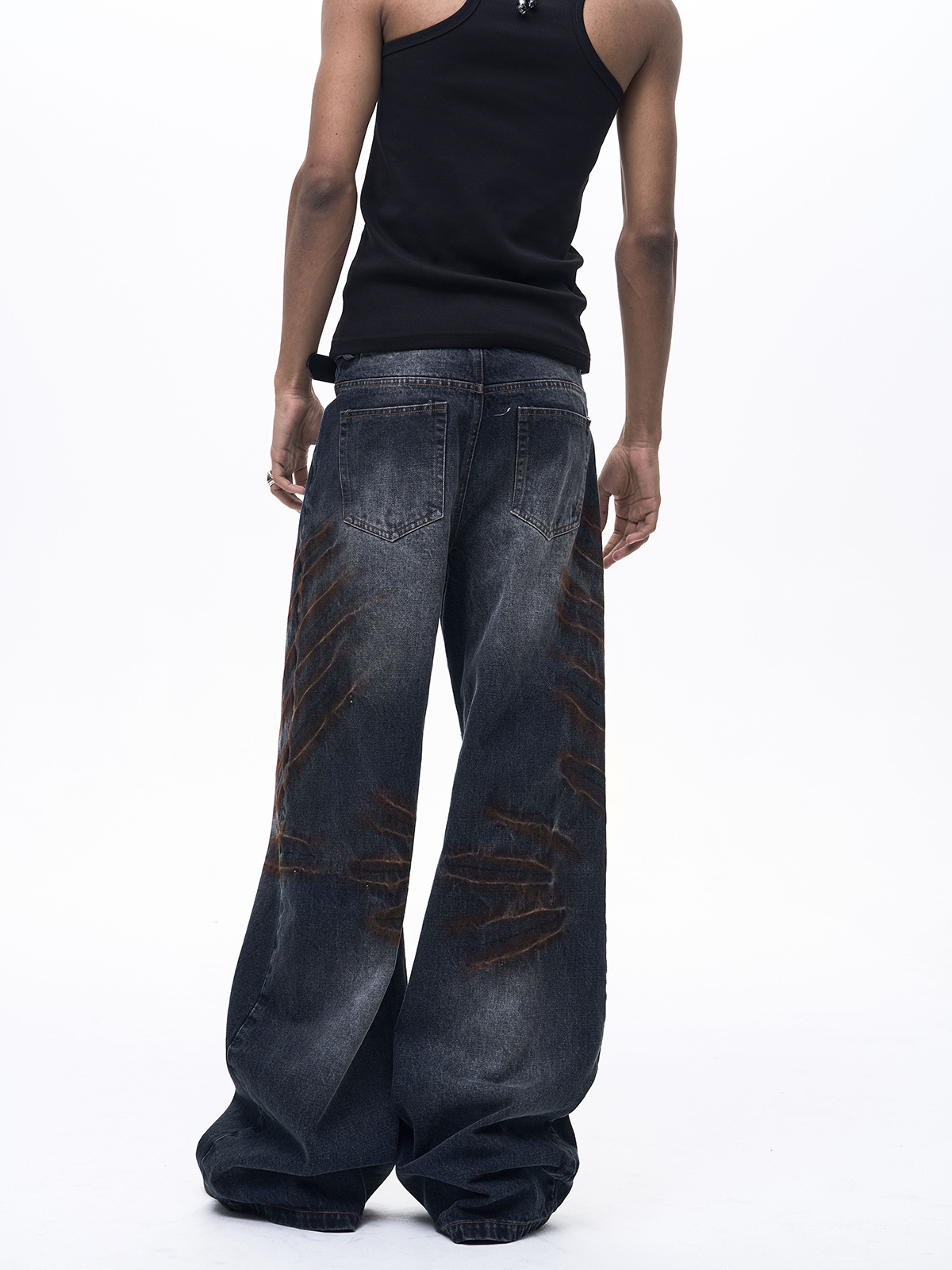 OXIDIZED WHISKER WIDE LEG DENIM-DARK BLUE