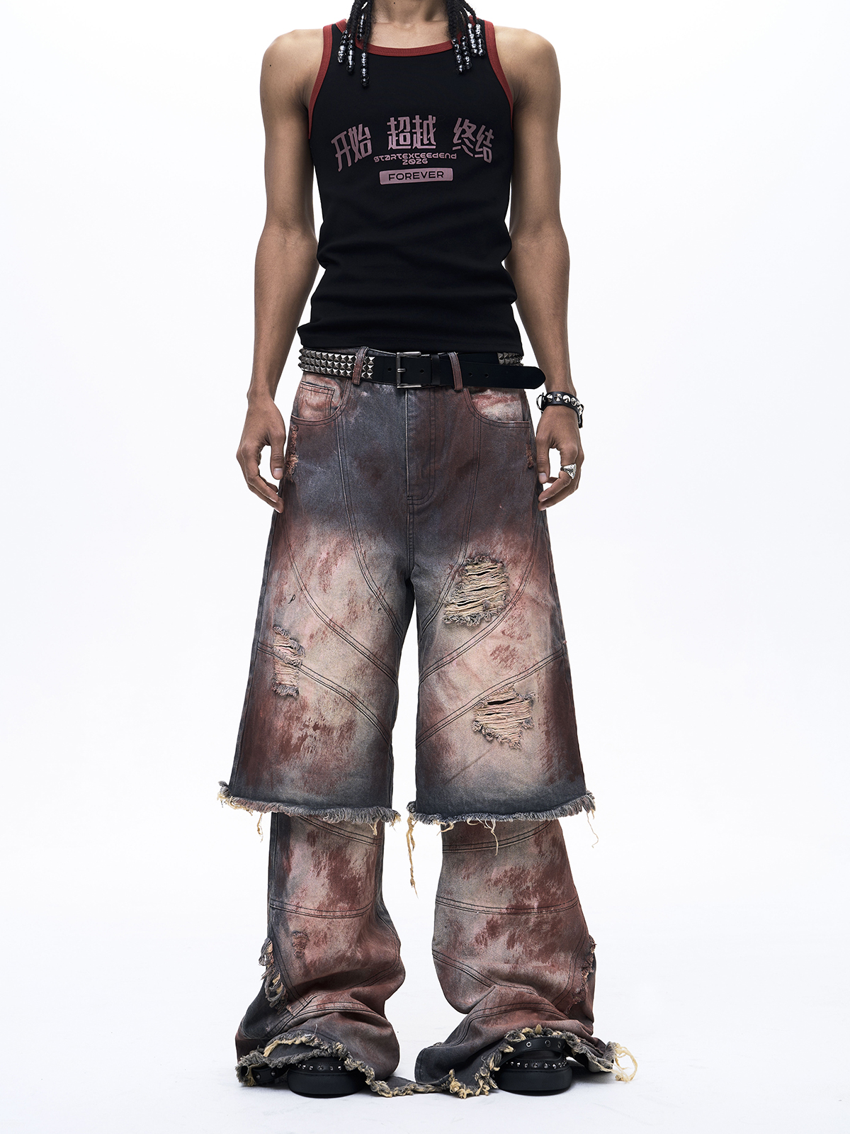 FAKE TWO-PIECE MUD WASH DENIM