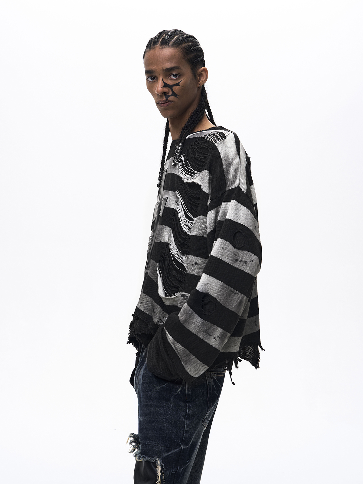 DISTRESSED LEATHER CROSS 2-PIECE KNIT SET