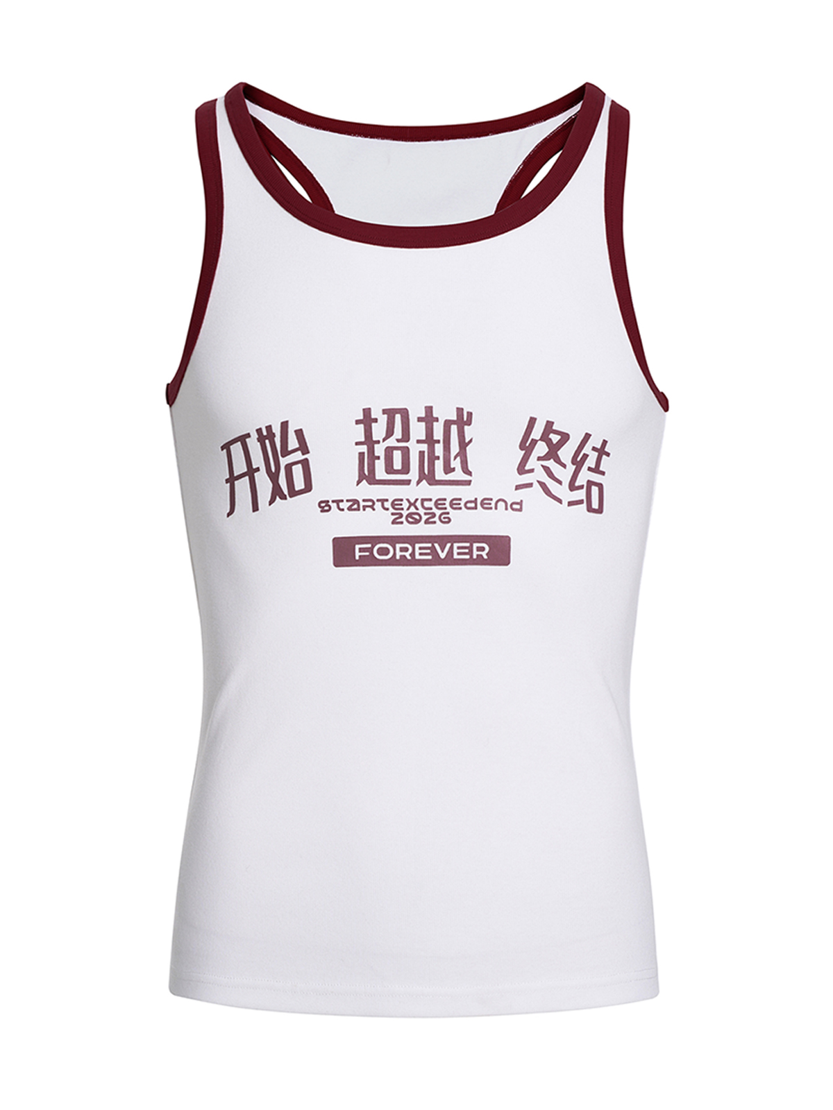 "START EXCEED END" GRAPHIC RINGER TANK TOP-WHITE/RED