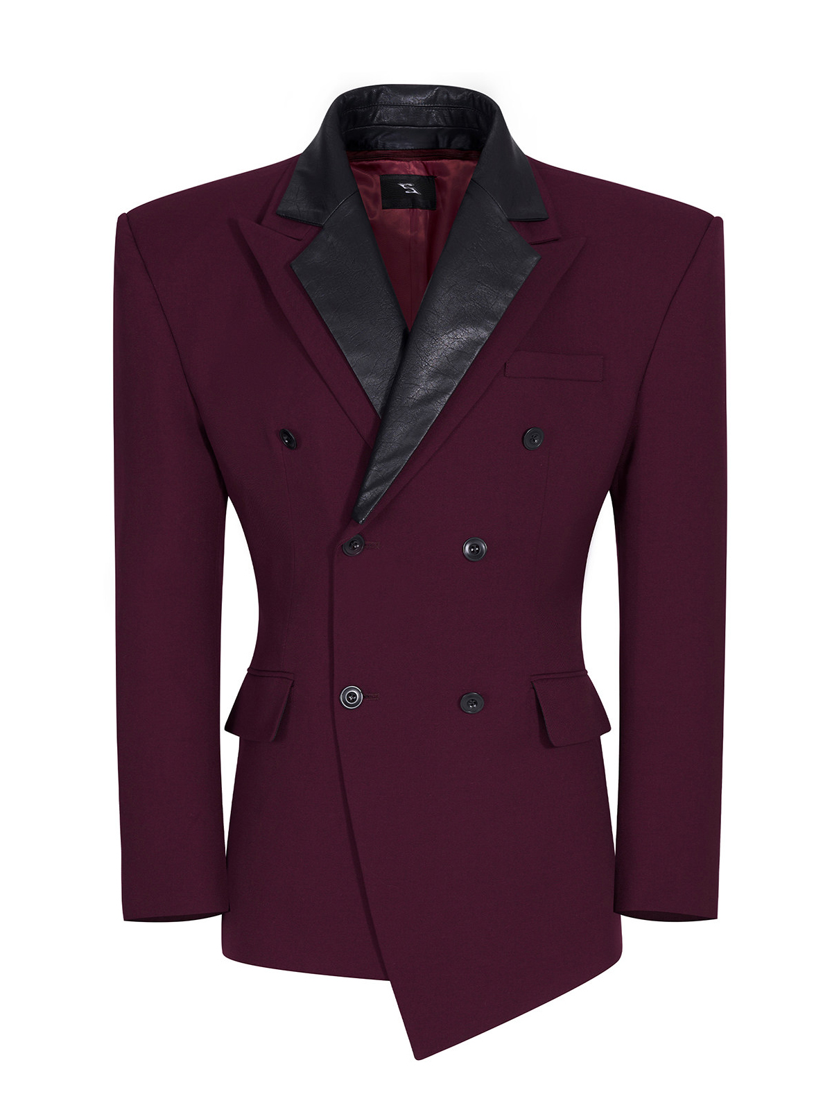 DETACHABLE LEATHER COLLAR SCULPTED SUIT SET-BURGUNDY