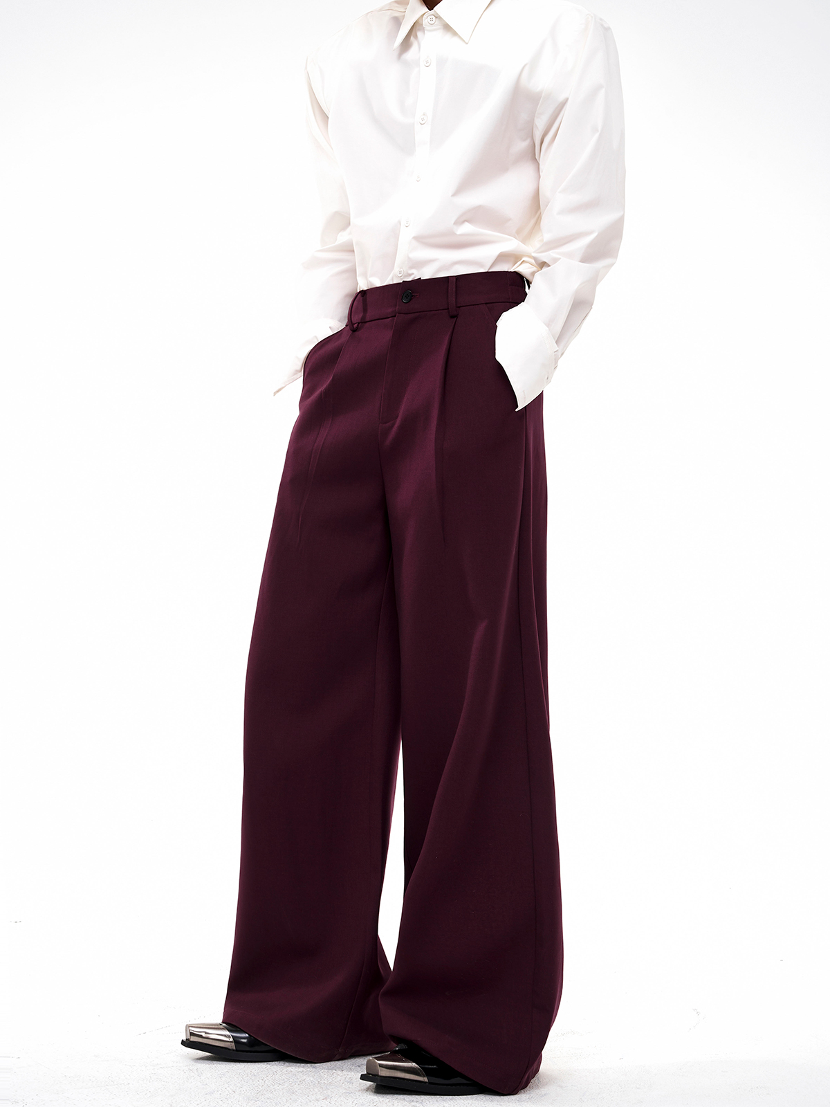 SCULPTED BROOCH-EMBELLISHED SUIT SET-BURGUNDY