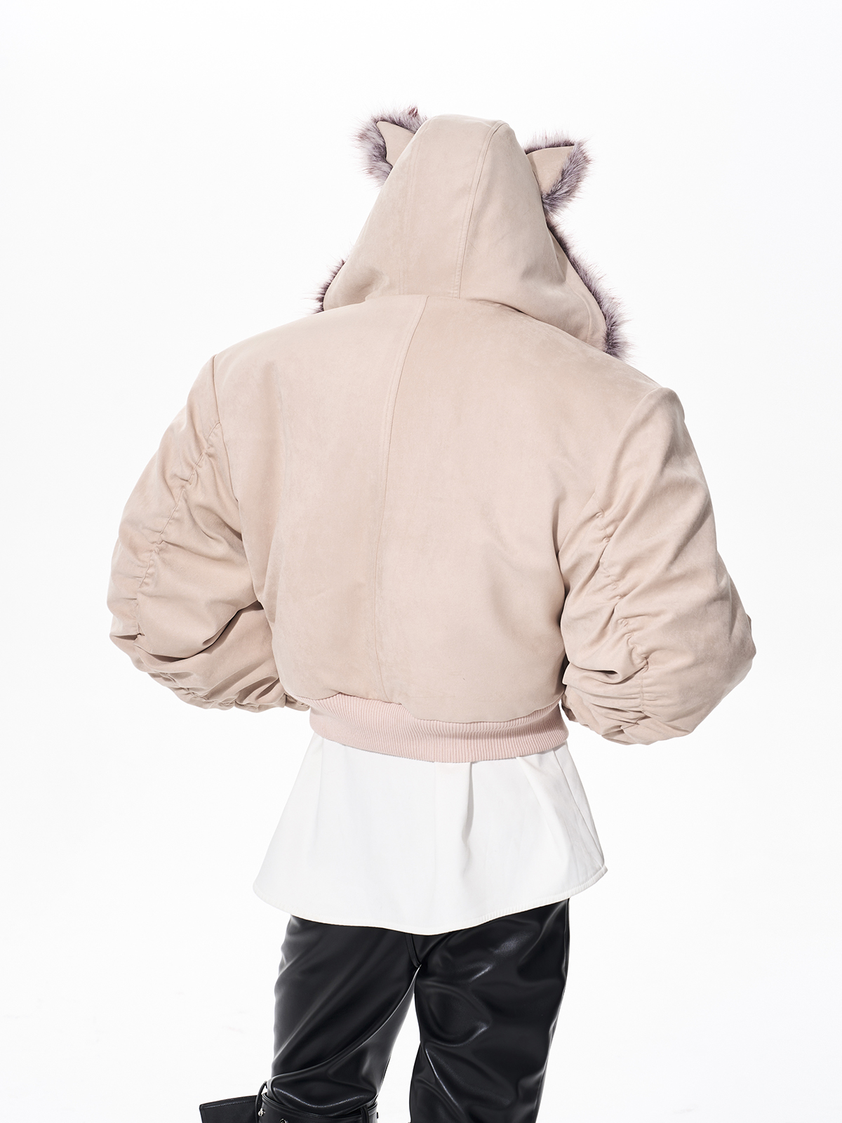RABBIT EAR PADDED SUEDE JACKET-PINK