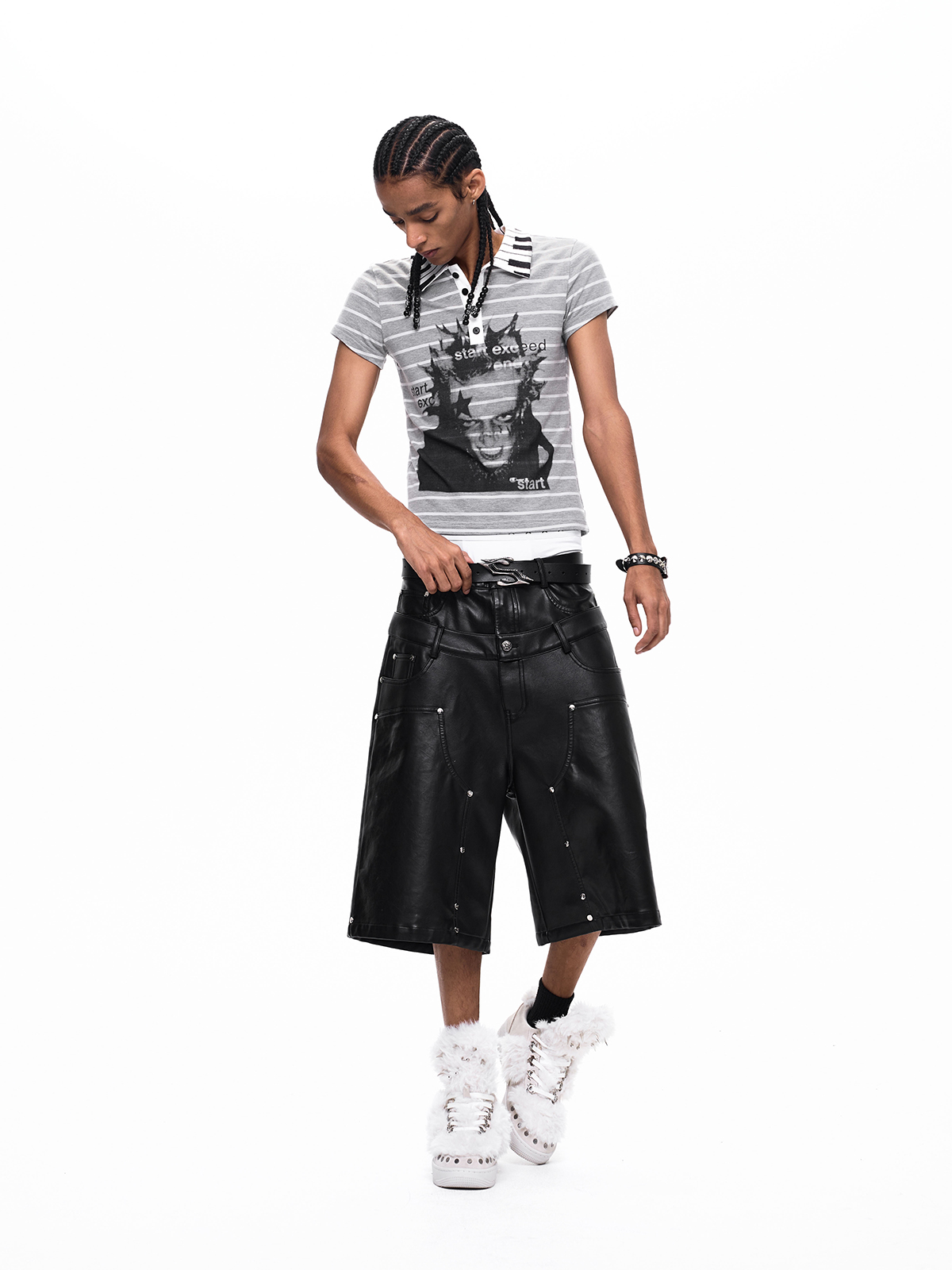 PUNK PORTRAIT PIANO COLLAR STRIPED POLO
