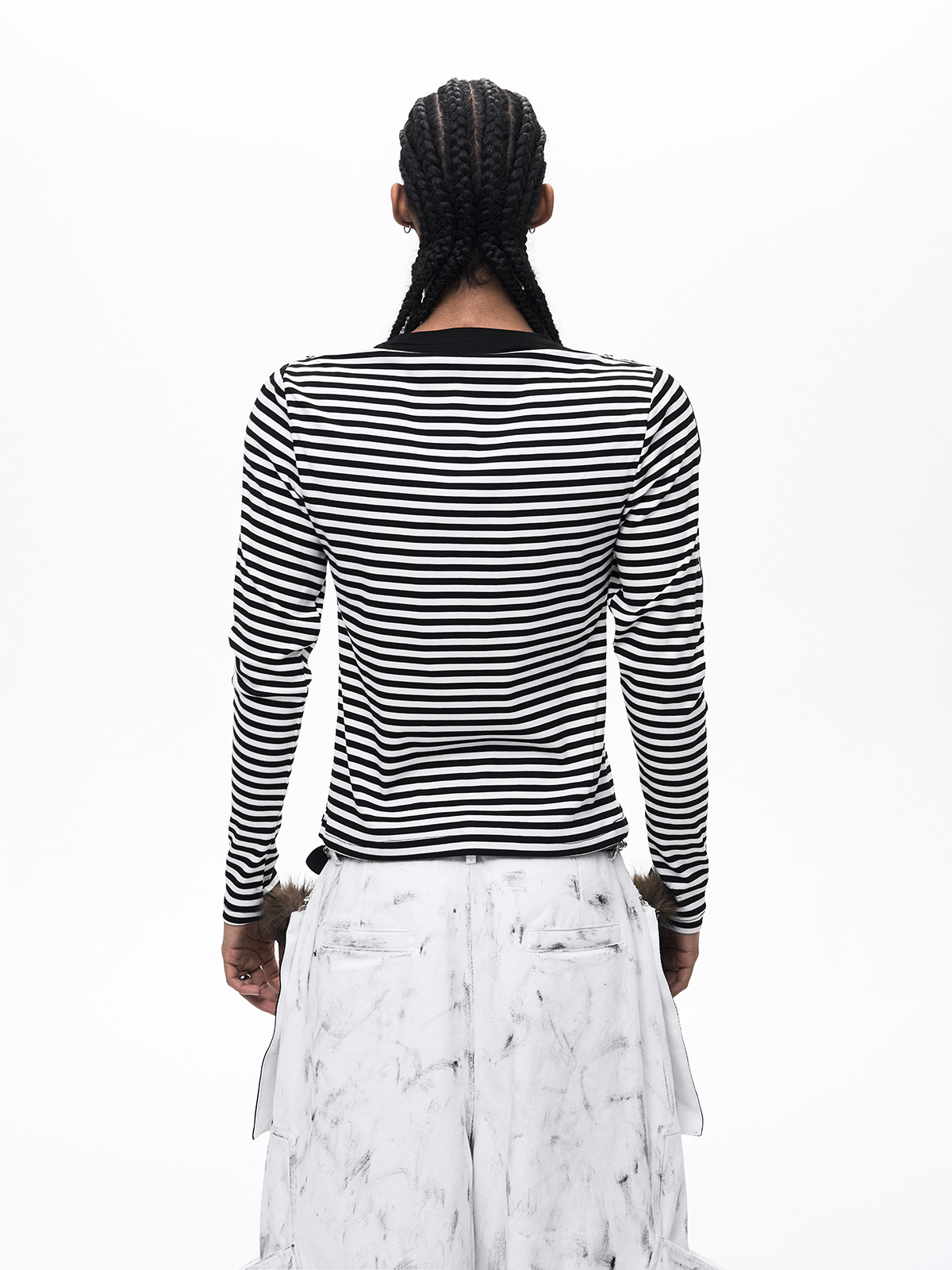 DECONSTRUCTED ZIP MOCK LAYER LONG SLEEVE-STRIPED