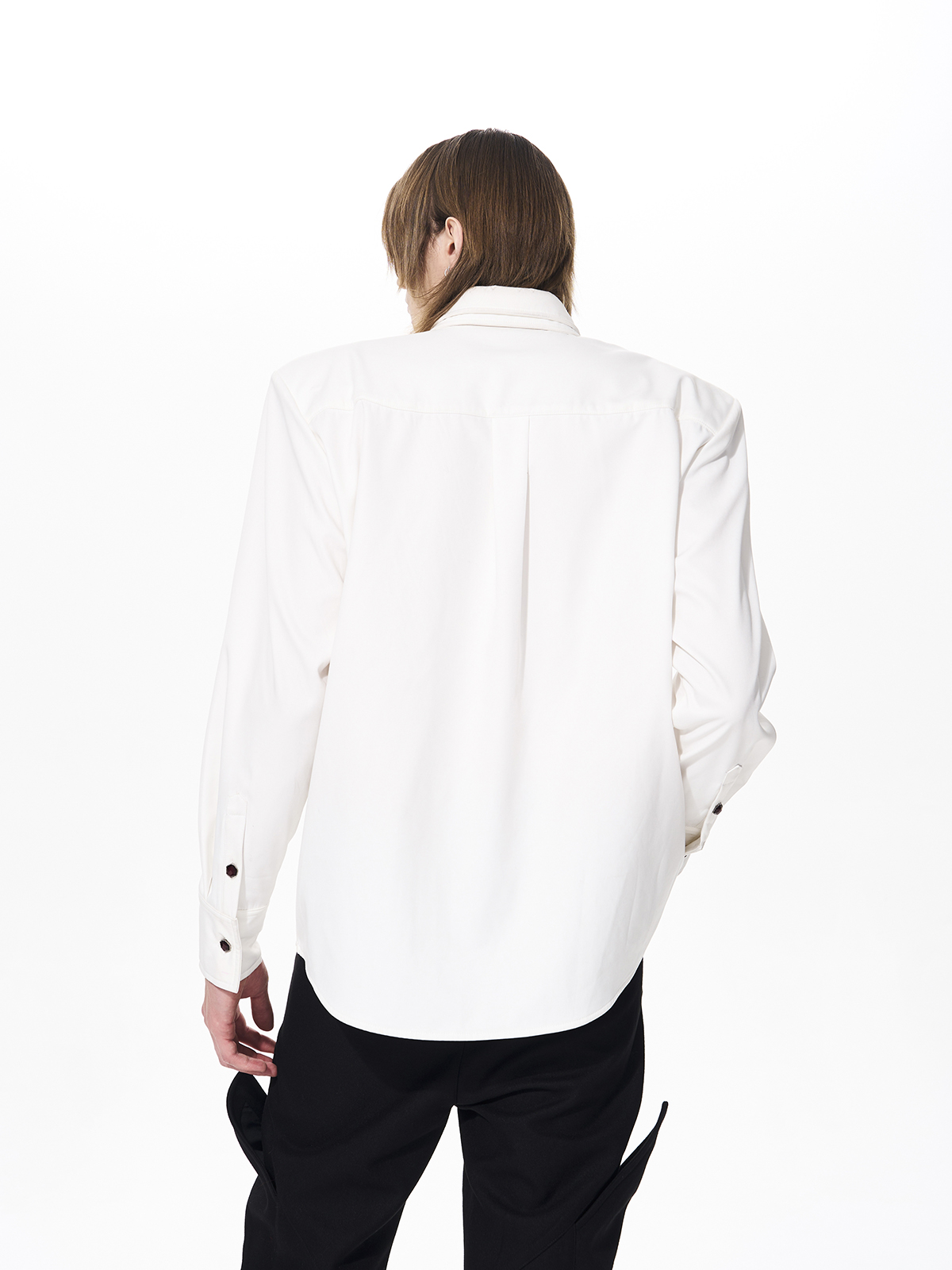 DOUBLE-COLLAR GEM-BUTTON STRUCTURED SHIRT-WHITE