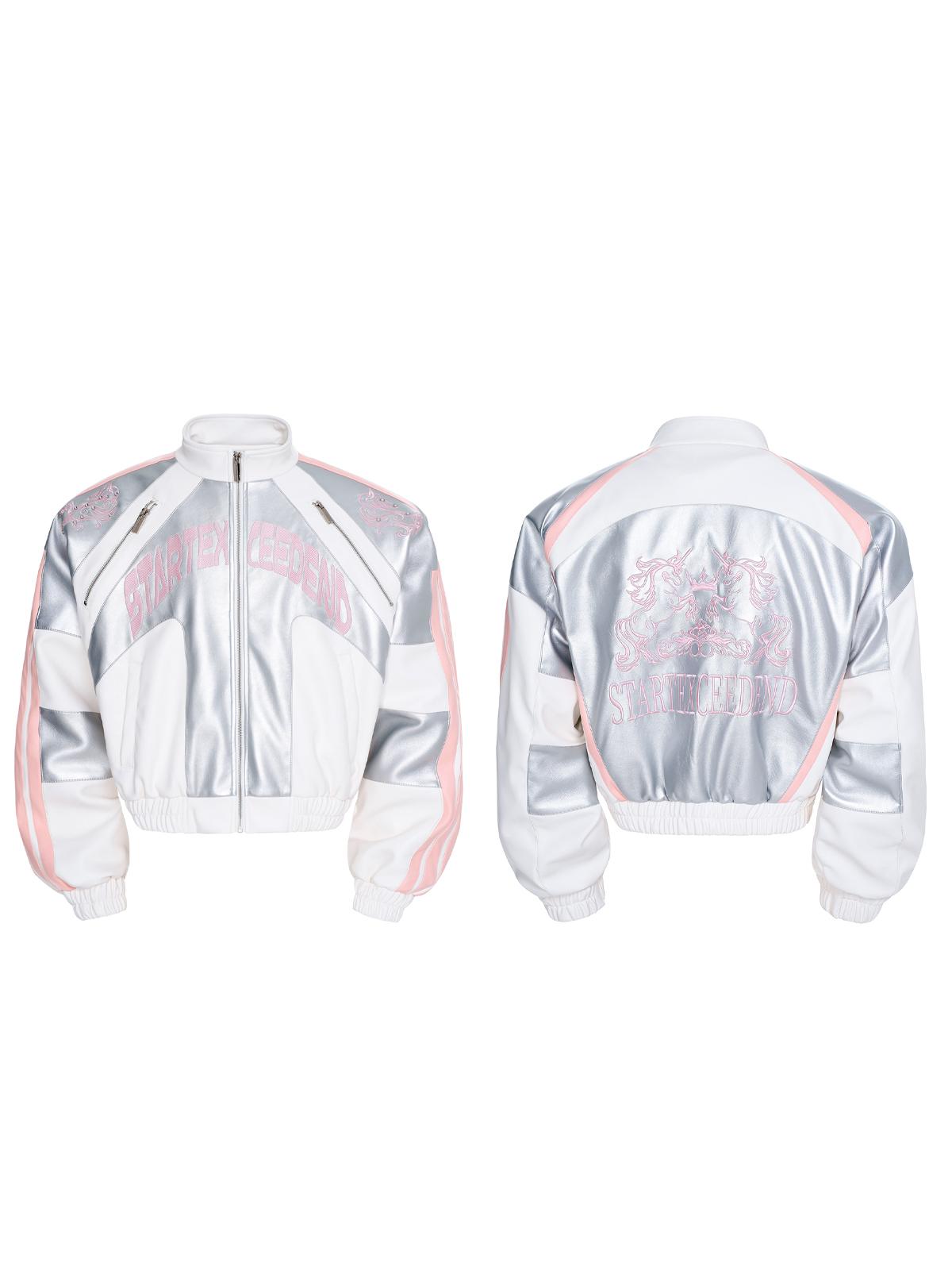 WHITE & SILVER METALLIC EMBROIDERED RACING JACKET