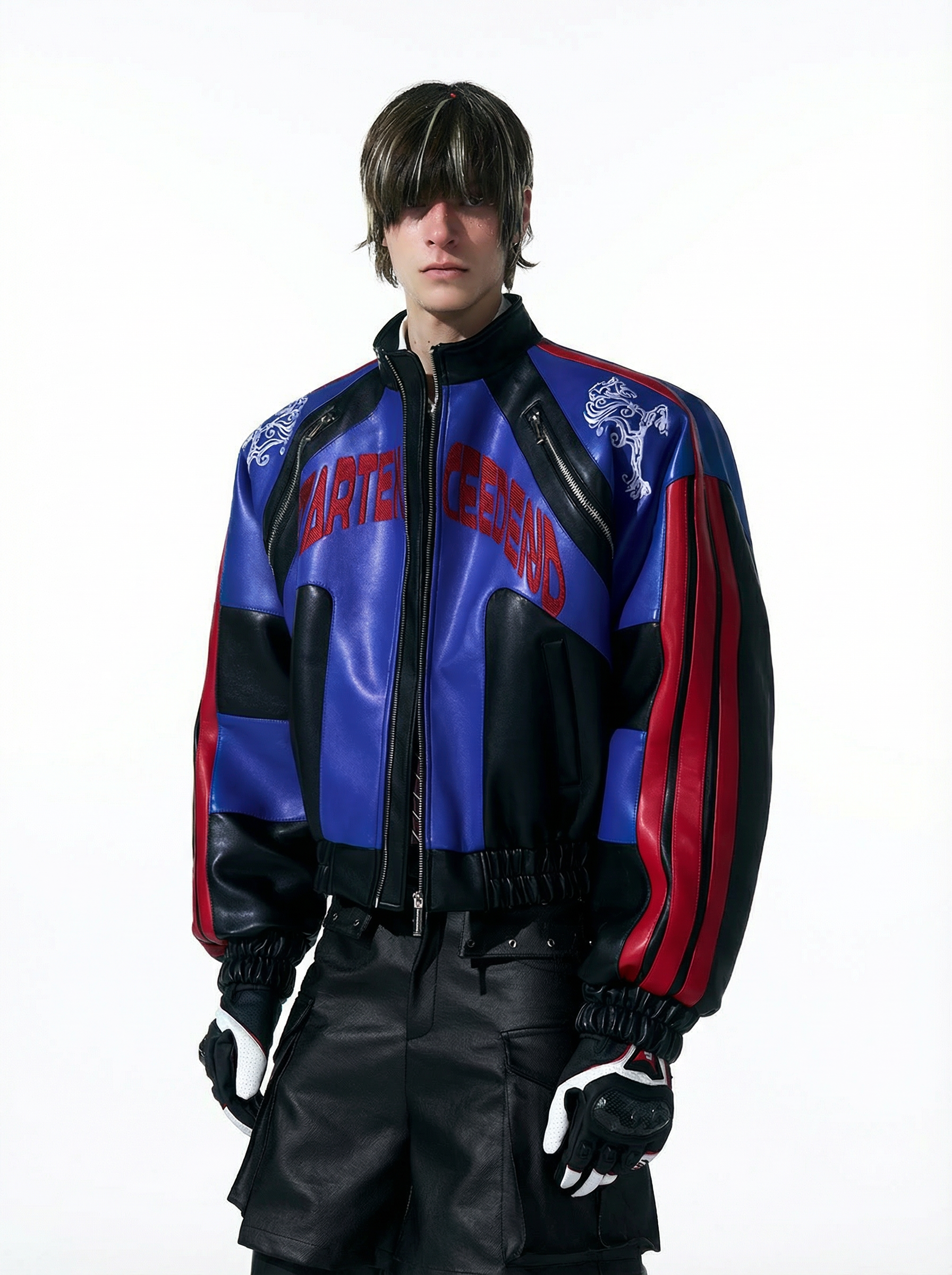 ROYAL BLUE & BLACK EMBROIDERED RACING JACKET