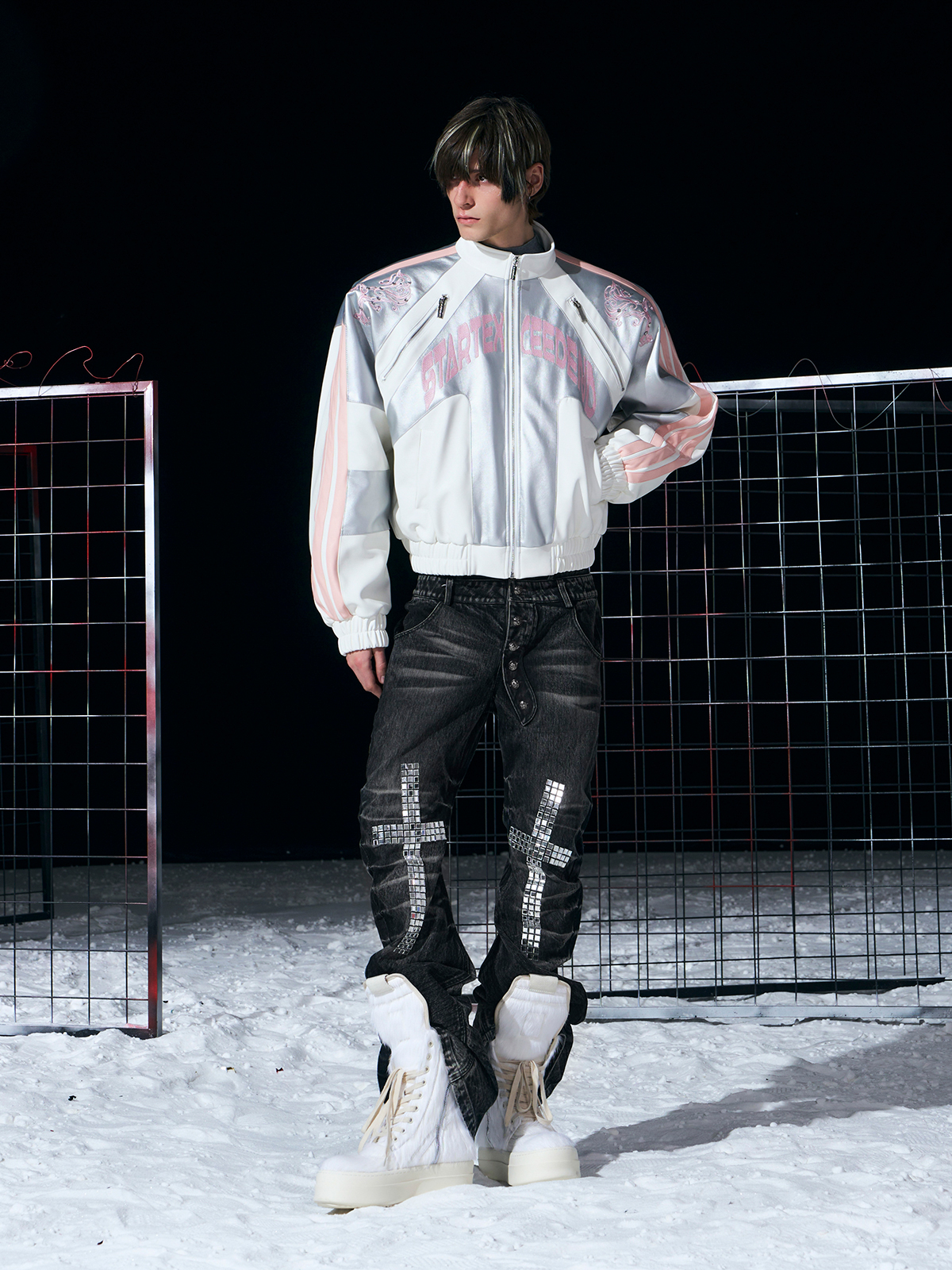 WHITE & SILVER METALLIC EMBROIDERED RACING JACKET